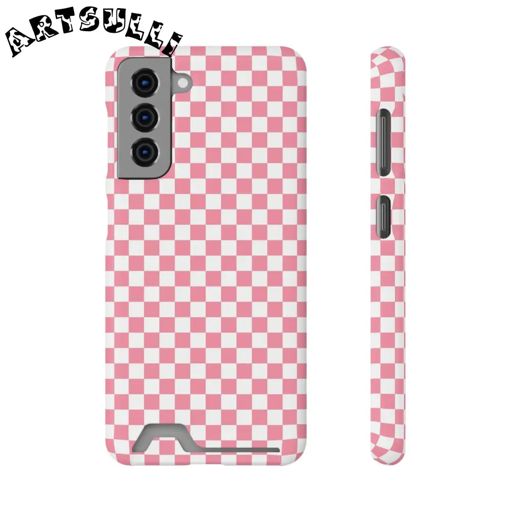 Pink and White Checkerboard Phone Case-Cardholder, Artsulli - Art is Long, Life is Short, Phone Case, Size, Samsung Galaxy S21, Surface, Glossy, Shape, Without gift packaging, 16194192829100652690