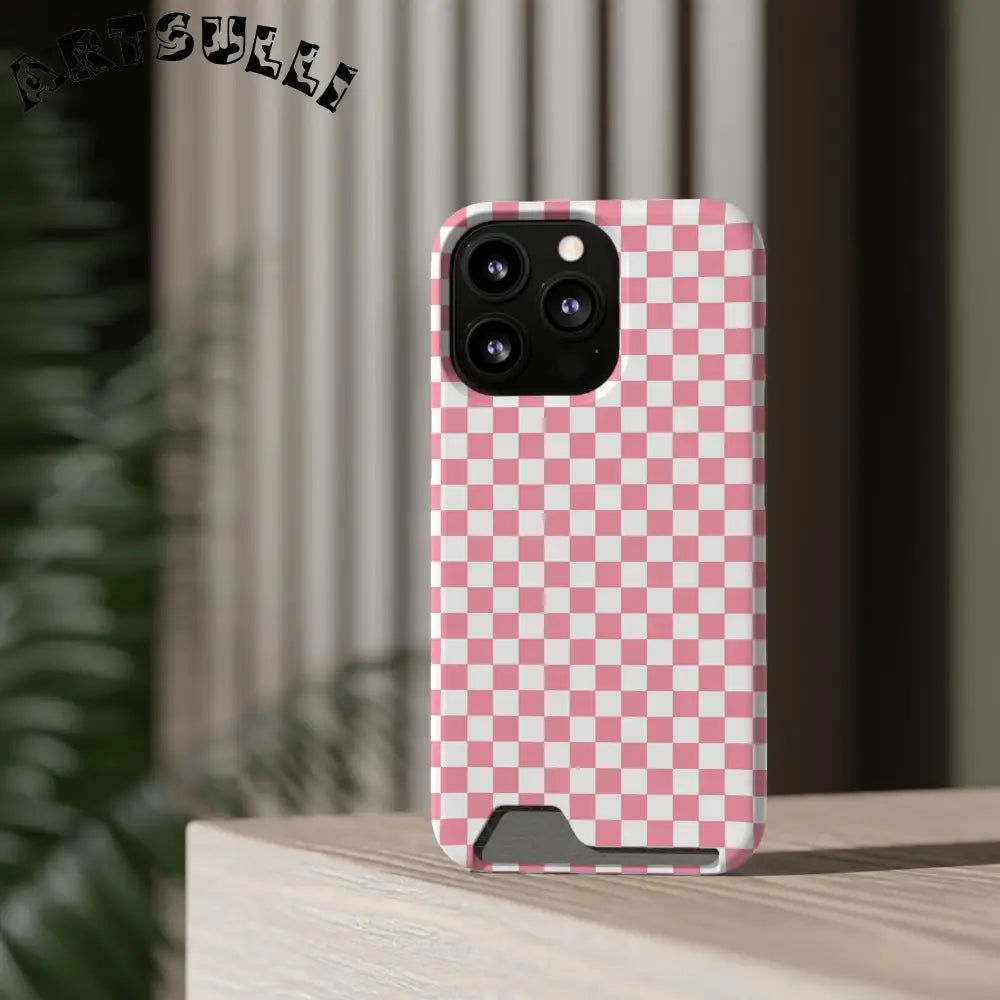 Pink and White Checkerboard Phone Case-Cardholder, Artsulli - Art is Long, Life is Short, Phone Case, , , , , , ,