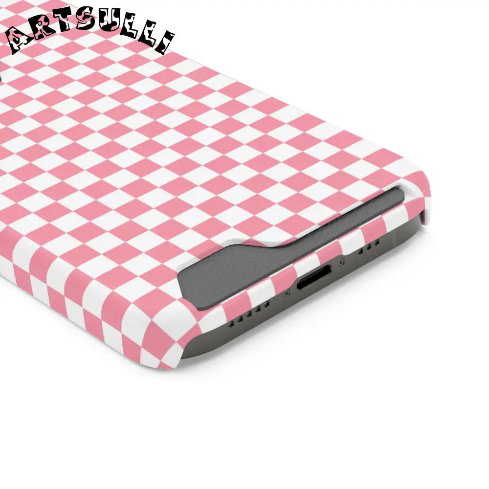 Pink and White Checkerboard Phone Case-Cardholder, Artsulli - Art is Long, Life is Short, Phone Case, , , , , , ,
