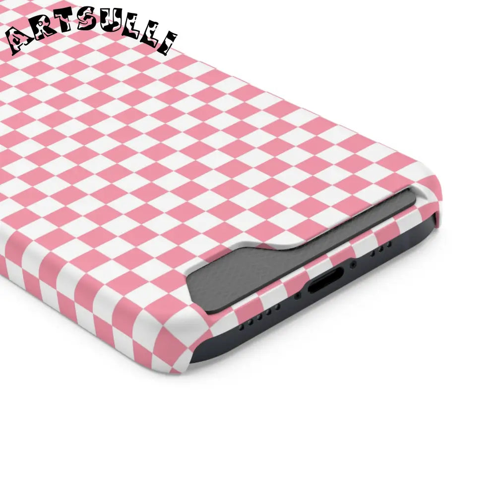 Pink and White Checkerboard Phone Case-Cardholder, Artsulli - Art is Long, Life is Short, Phone Case, , , , , , ,