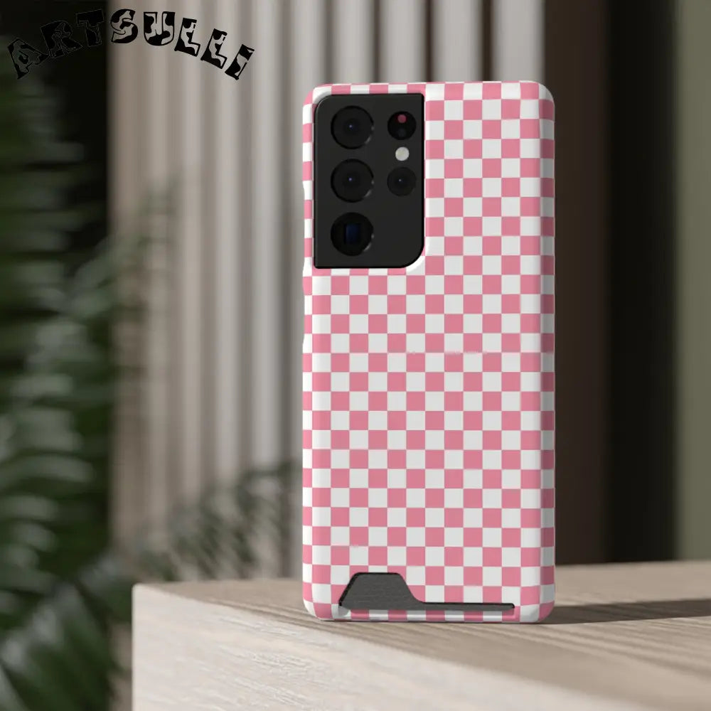 Pink and White Checkerboard Phone Case-Cardholder, Artsulli - Art is Long, Life is Short, Phone Case, , , , , , ,
