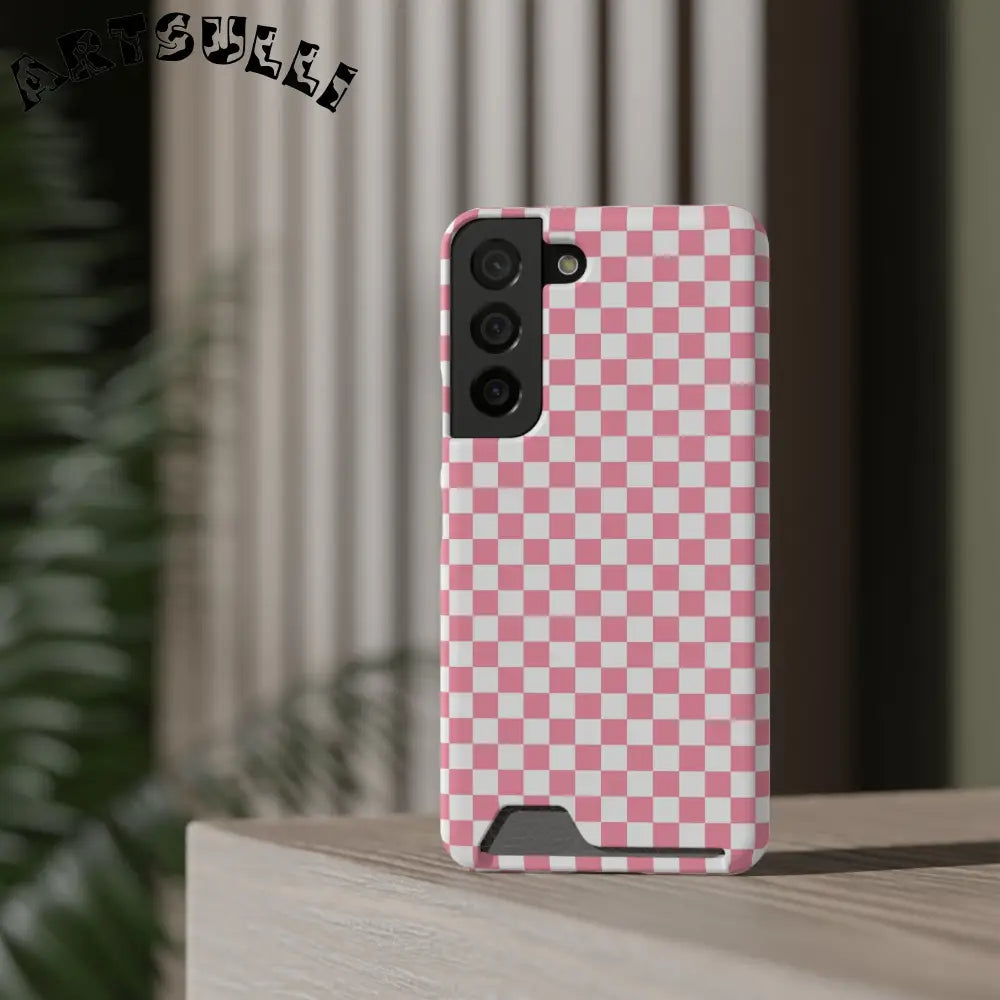 Pink and White Checkerboard Phone Case-Cardholder, Artsulli - Art is Long, Life is Short, Phone Case, , , , , , ,