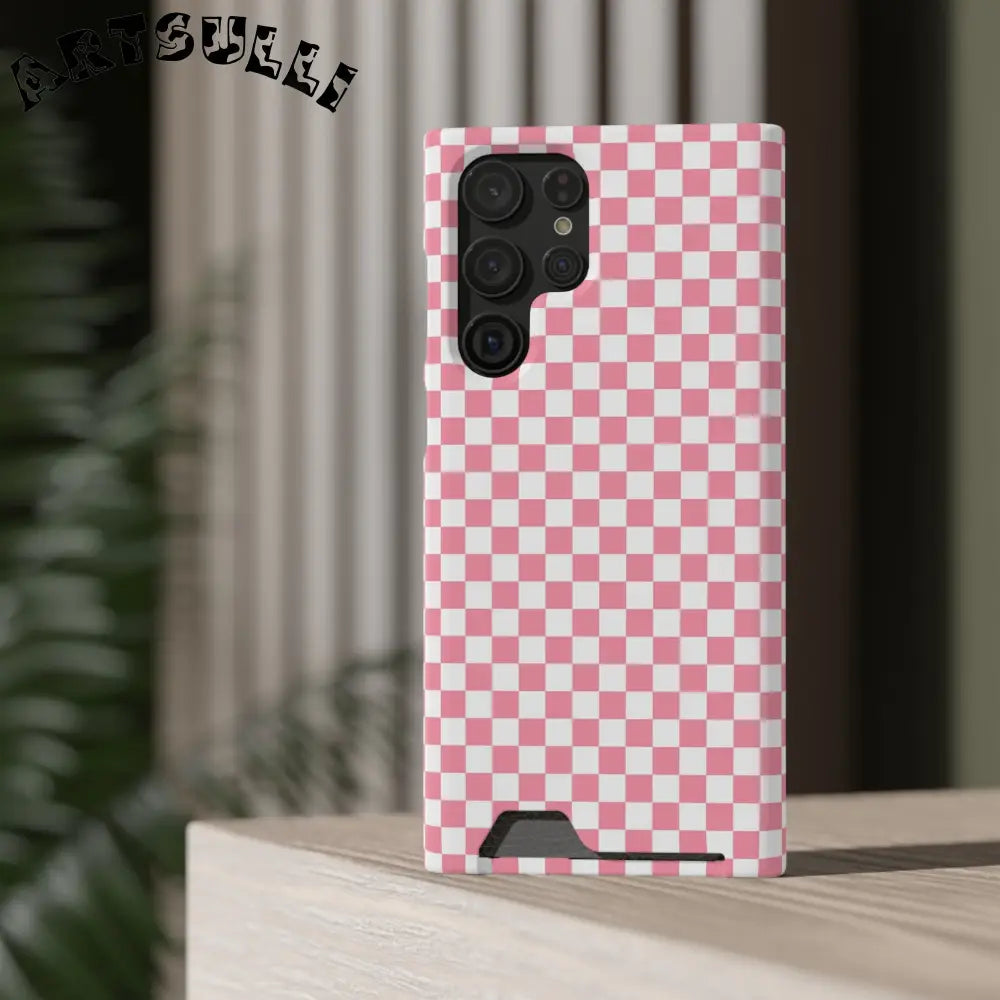 Pink and White Checkerboard Phone Case-Cardholder, Artsulli - Art is Long, Life is Short, Phone Case, , , , , , ,