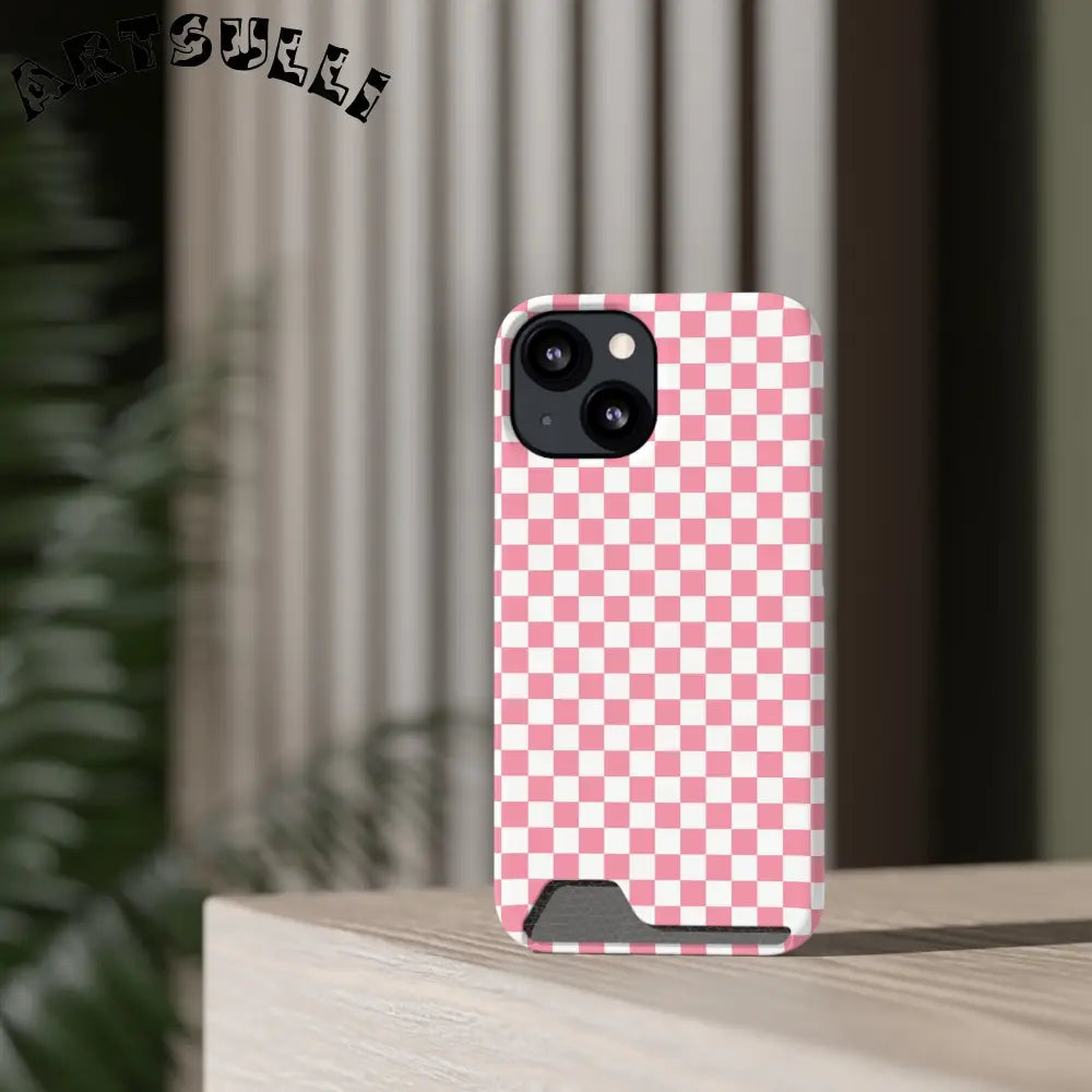 Pink and White Checkerboard Phone Case-Cardholder, Artsulli - Art is Long, Life is Short, Phone Case, , , , , , ,