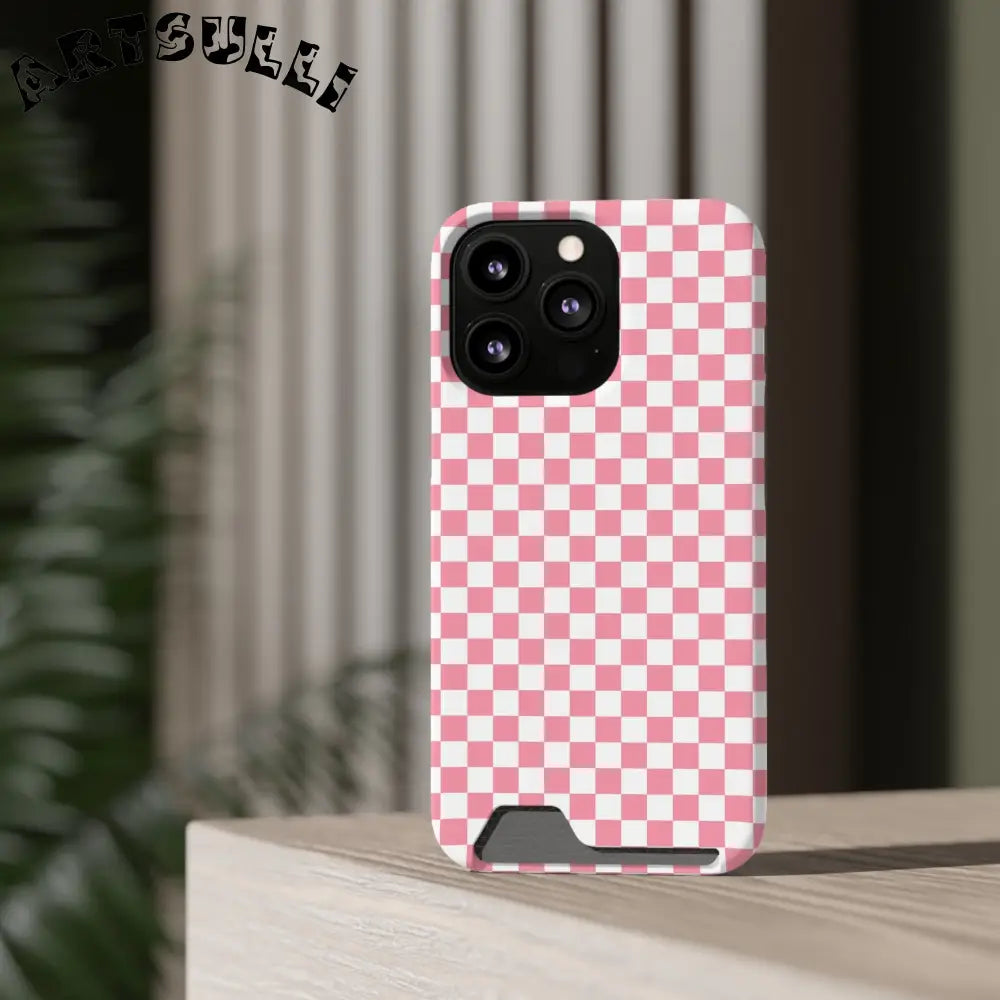 Pink and White Checkerboard Phone Case-Cardholder, Artsulli - Art is Long, Life is Short, Phone Case, , , , , , ,