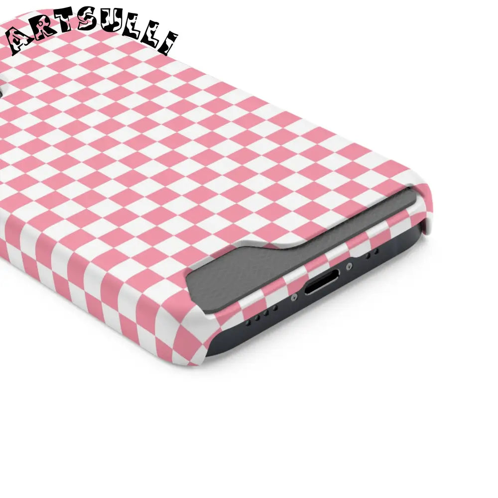 Pink and White Checkerboard Phone Case-Cardholder, Artsulli - Art is Long, Life is Short, Phone Case, , , , , , ,