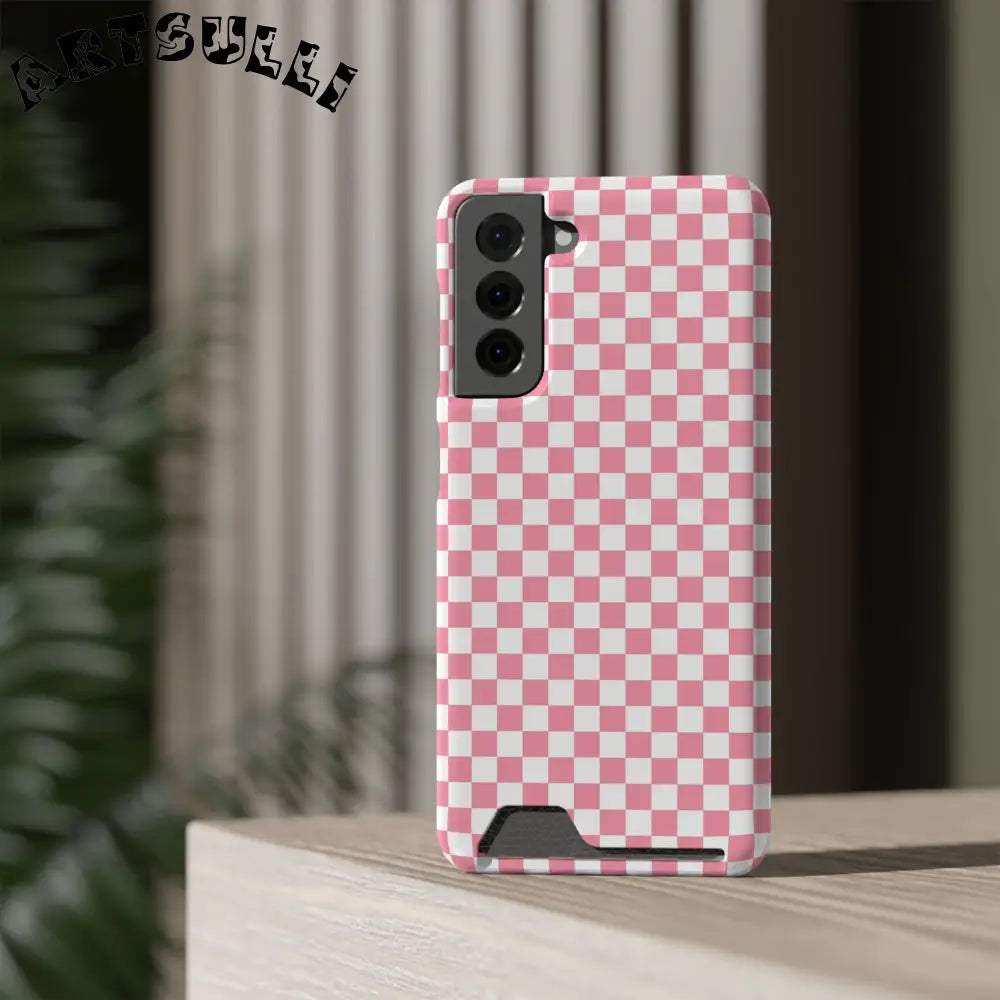 Pink and White Checkerboard Phone Case-Cardholder, Artsulli - Art is Long, Life is Short, Phone Case, , , , , , ,