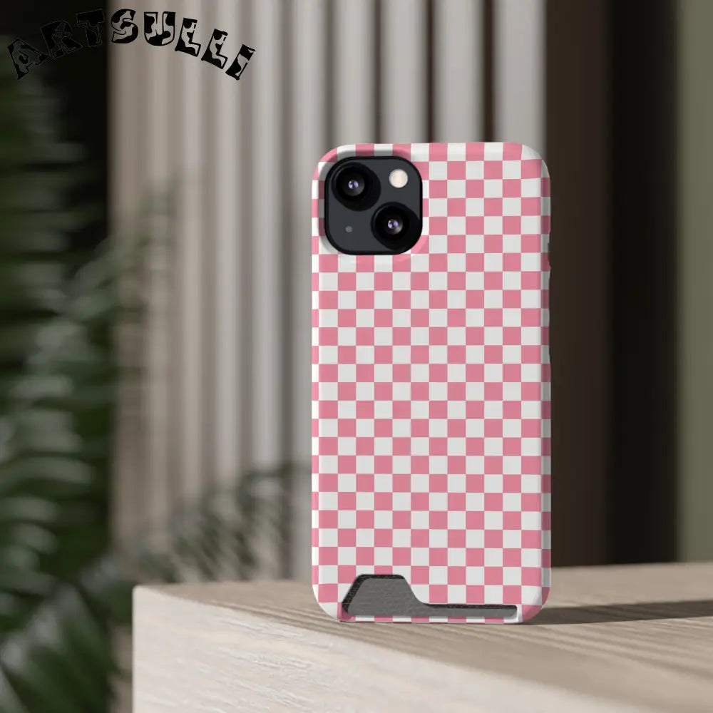 Pink and White Checkerboard Phone Case-Cardholder, Artsulli - Art is Long, Life is Short, Phone Case, , , , , , ,
