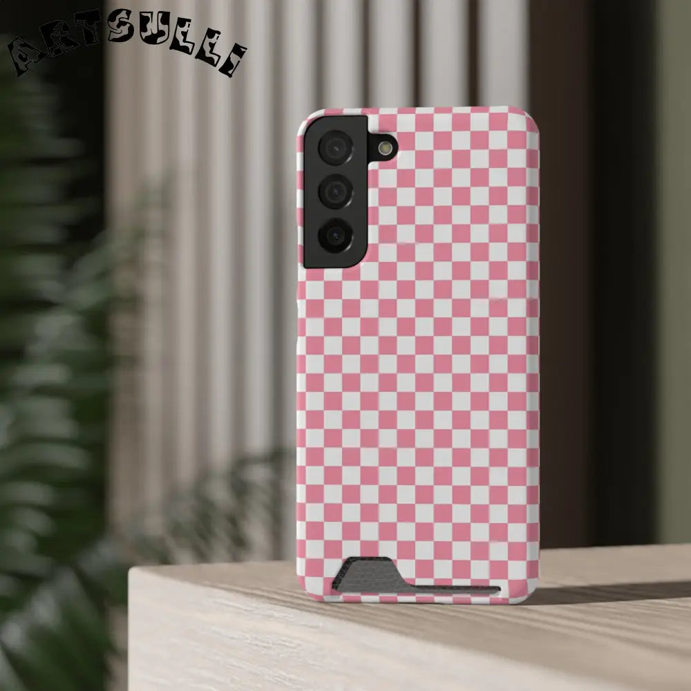 Pink and White Checkerboard Phone Case-Cardholder, Artsulli - Art is Long, Life is Short, Phone Case, , , , , , ,