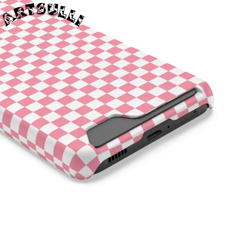 Pink and White Checkerboard Phone Case-Cardholder, Artsulli - Art is Long, Life is Short, Phone Case, , , , , , ,