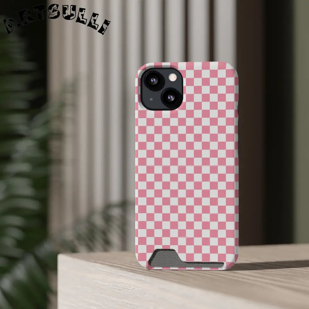 Pink and White Checkerboard Phone Case-Cardholder, Artsulli - Art is Long, Life is Short, Phone Case, , , , , , ,
