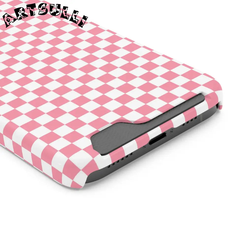 Pink and White Checkerboard Phone Case-Cardholder, Artsulli - Art is Long, Life is Short, Phone Case, , , , , , ,