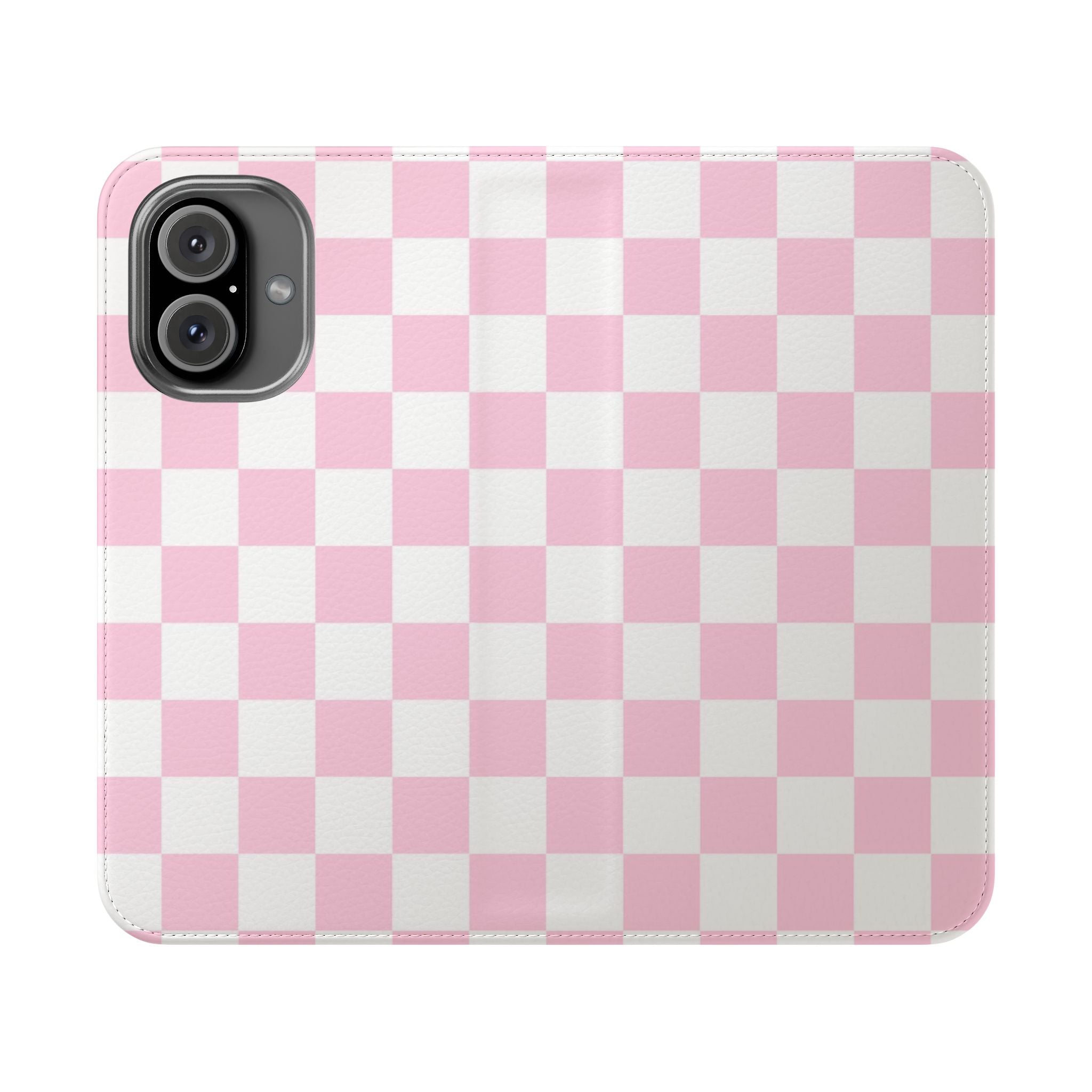 JAKKOUTTHEBXX Pink and White Checkered Faux Leather Flip Cases 2025