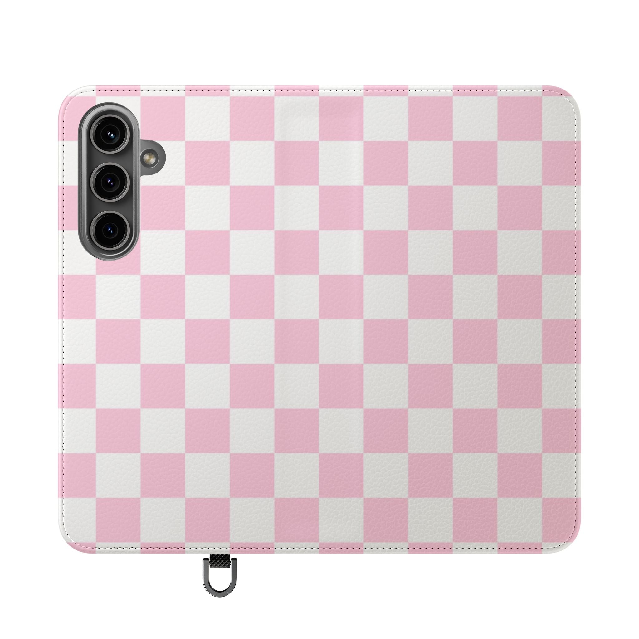 JAKKOUTTHEBXX Pink and White Checkered Faux Leather Flip Cases 2025