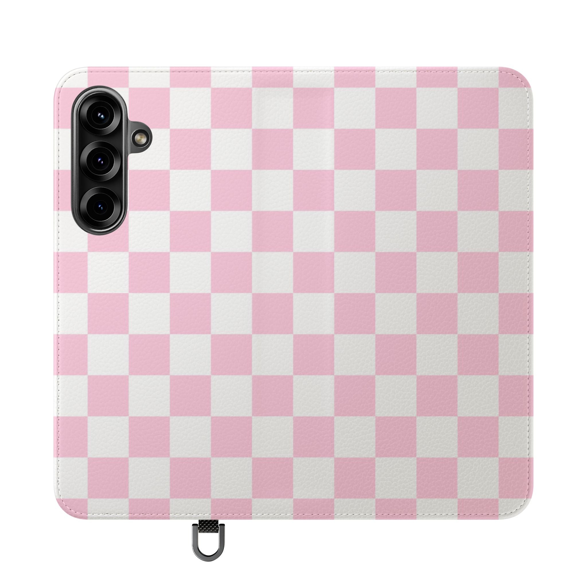 JAKKOUTTHEBXX Pink and White Checkered Faux Leather Flip Cases 2025