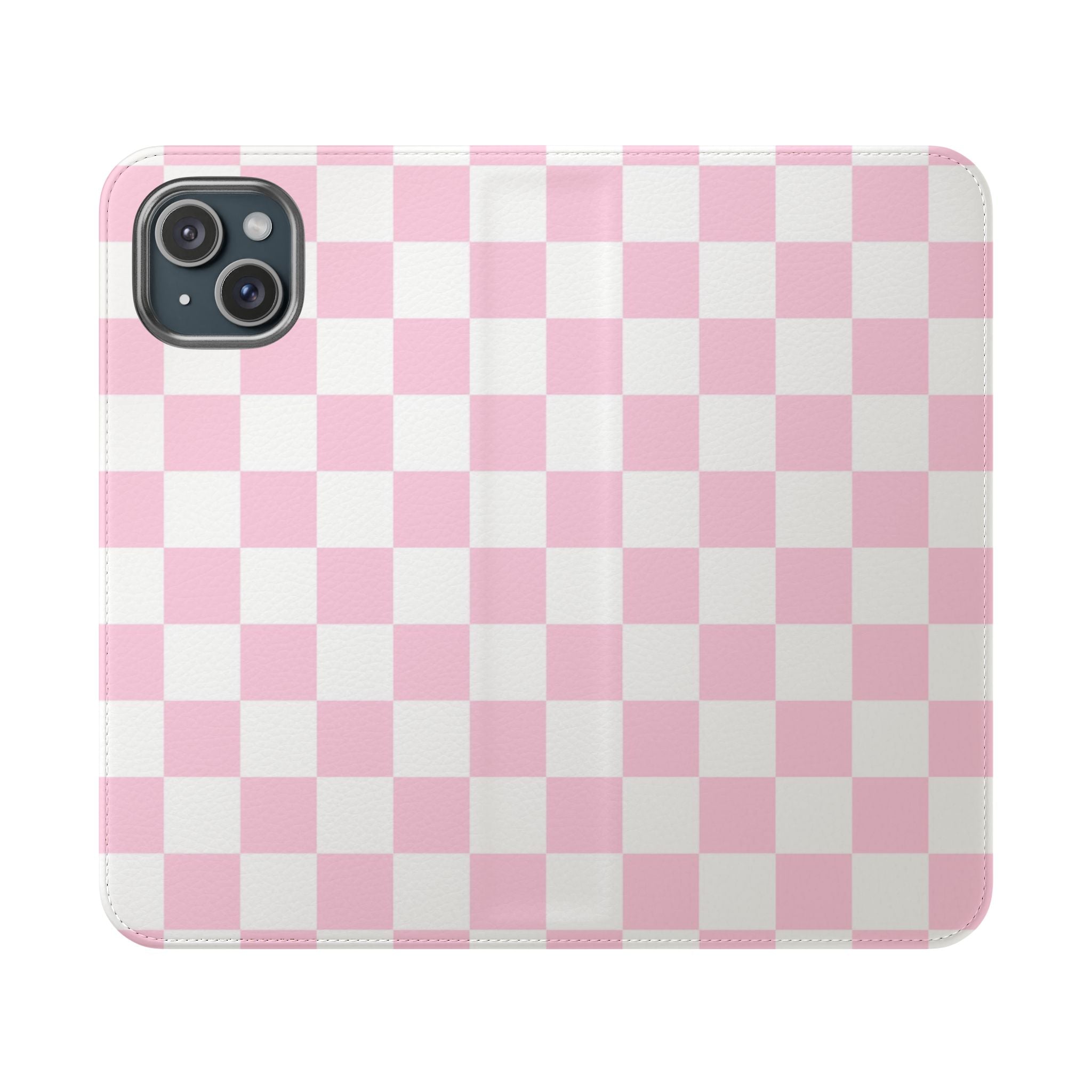 JAKKOUTTHEBXX Pink and White Checkered Faux Leather Flip Cases 2025