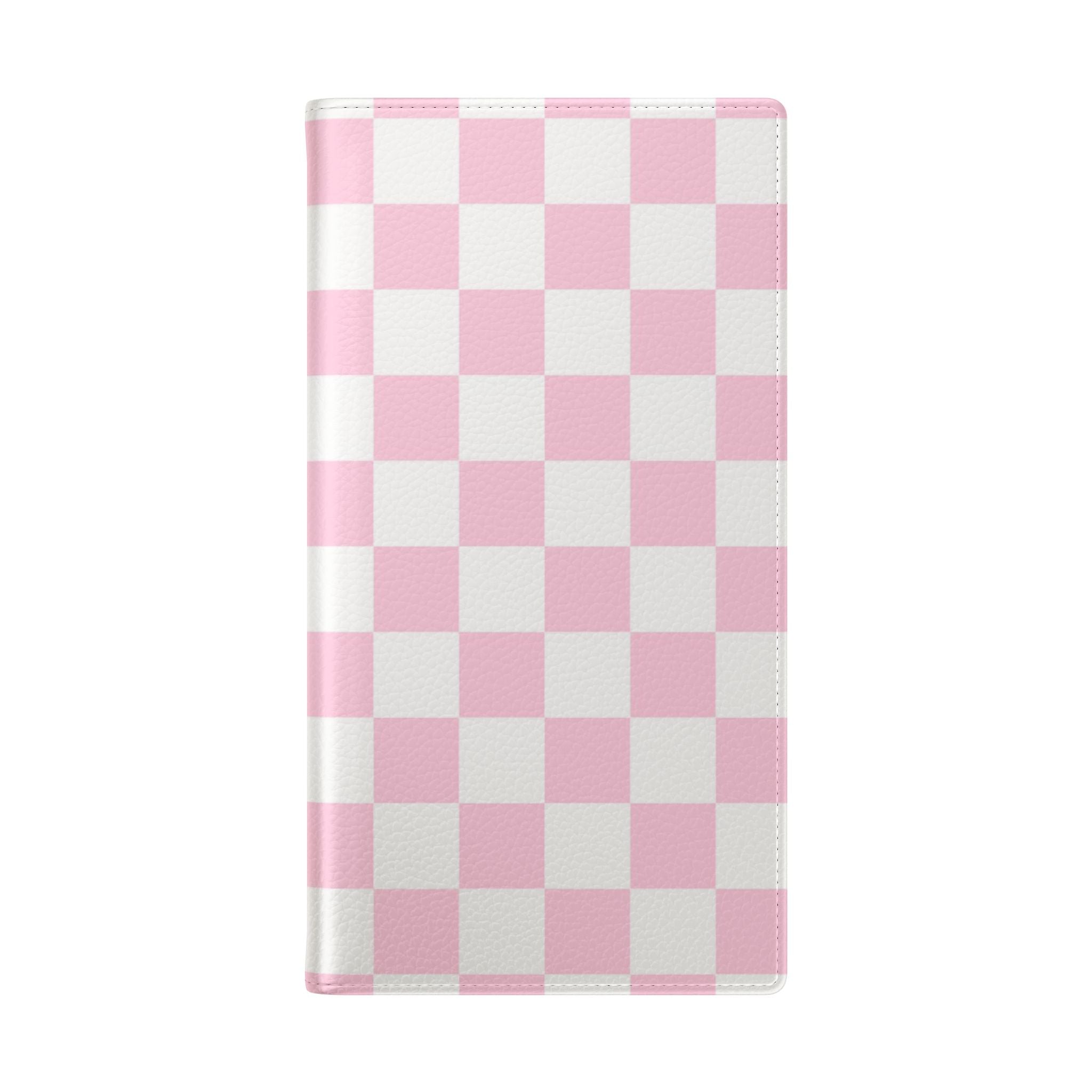 JAKKOUTTHEBXX Pink and White Checkered Faux Leather Flip Cases 2025