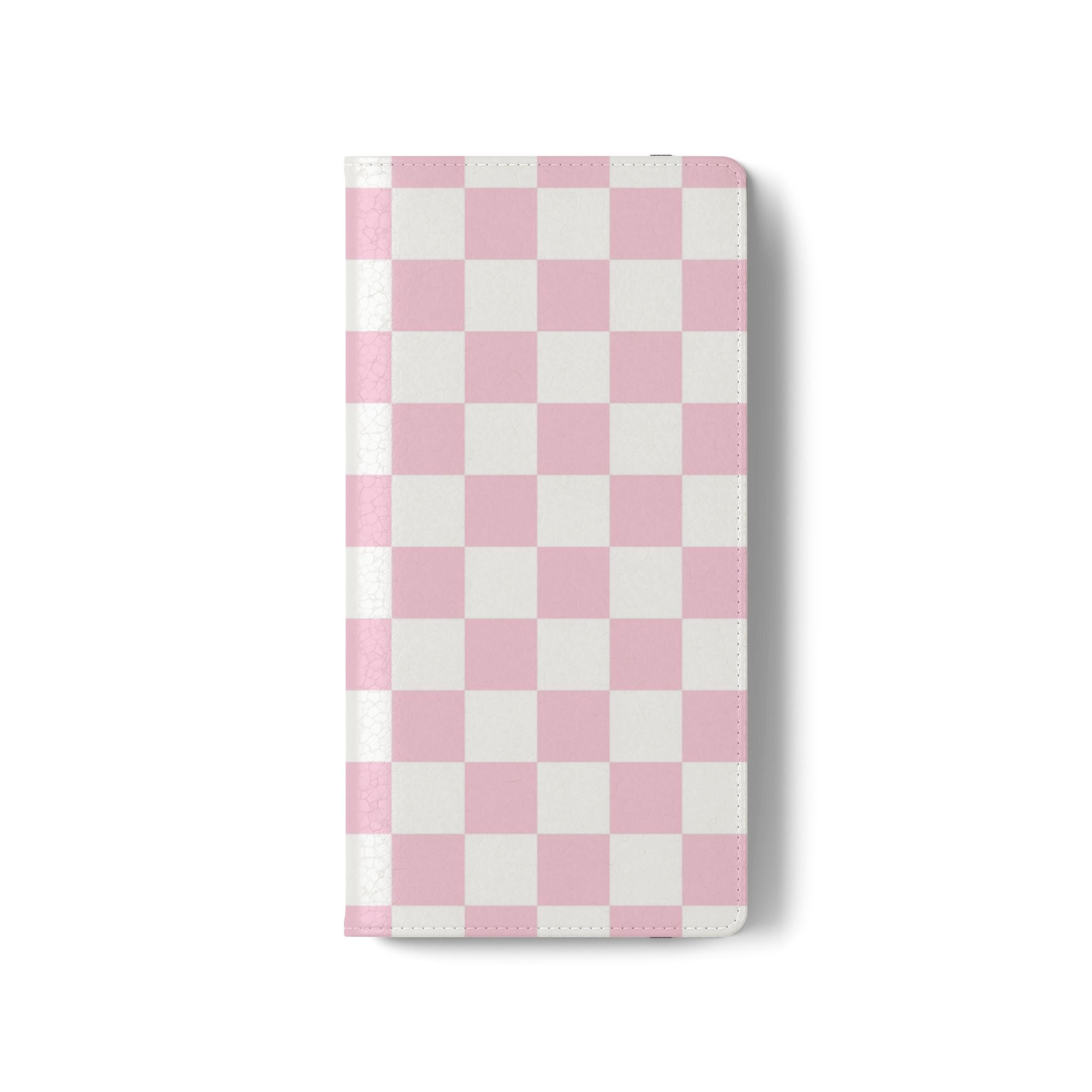 JAKKOUTTHEBXX Pink and White Checkered Faux Leather Flip Cases 2025