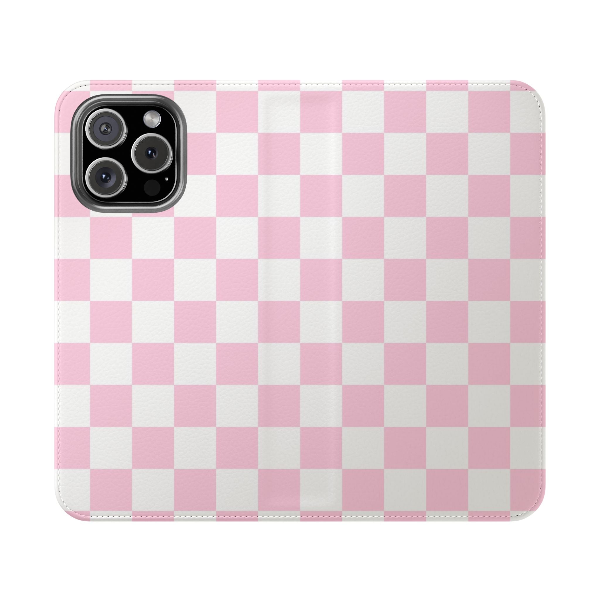 JAKKOUTTHEBXX Pink and White Checkered Faux Leather Flip Cases 2025