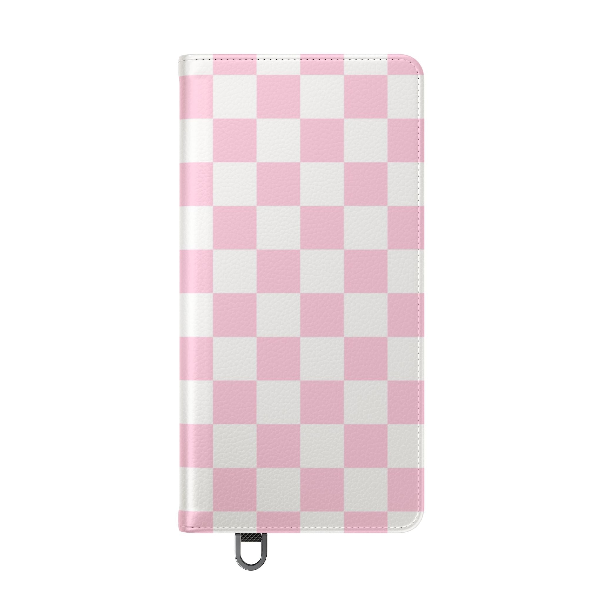 JAKKOUTTHEBXX Pink and White Checkered Faux Leather Flip Cases 2025