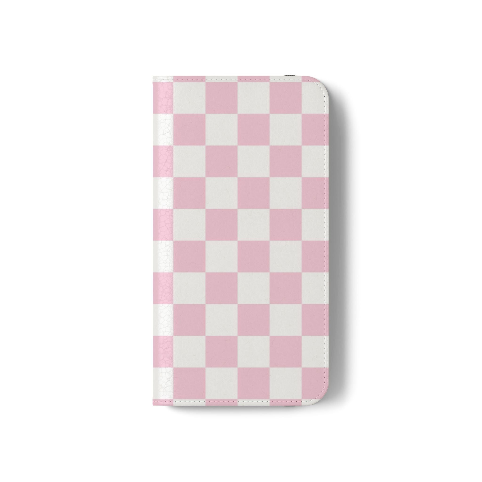 JAKKOUTTHEBXX Pink and White Checkered Faux Leather Flip Cases 2025