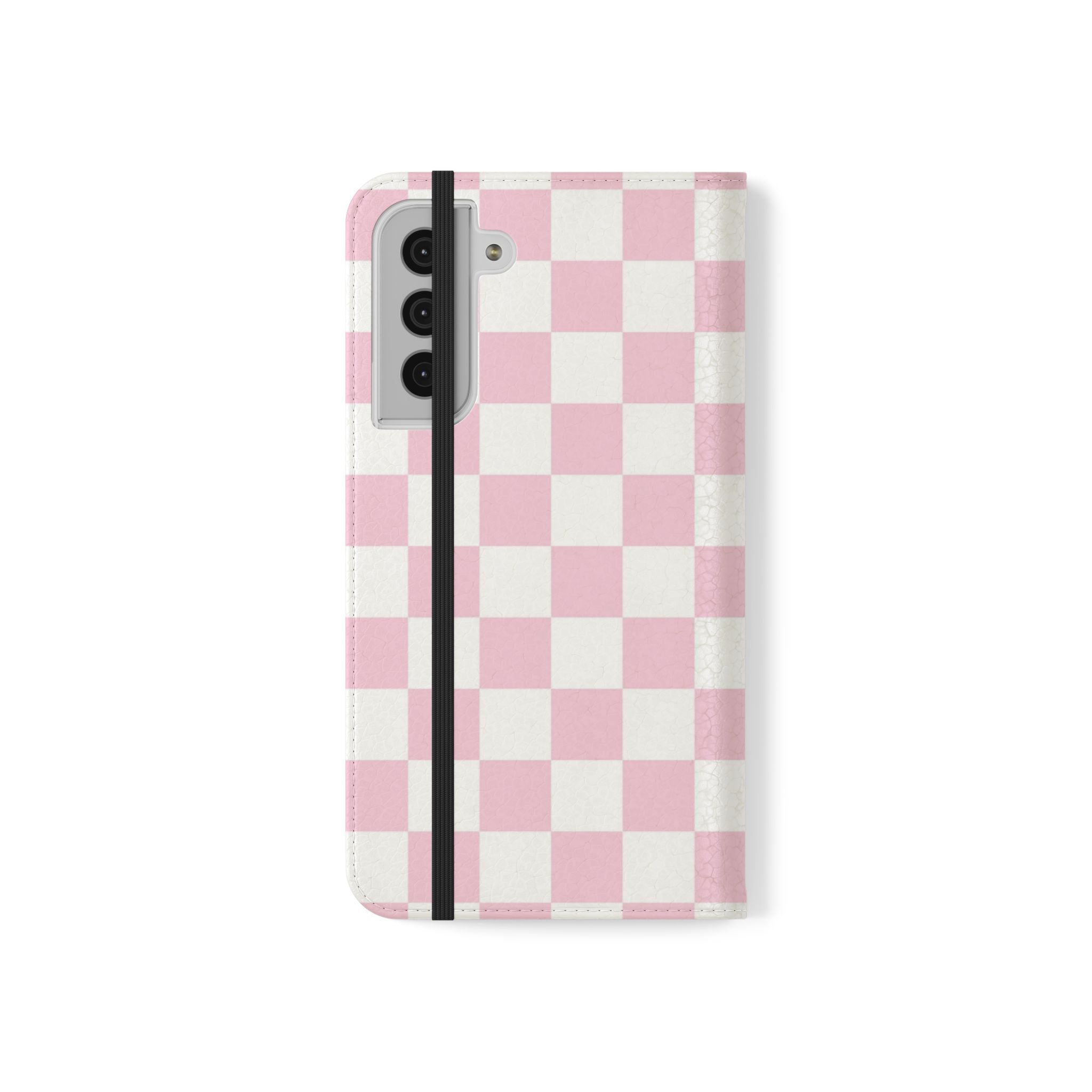 JAKKOUTTHEBXX Pink and White Checkered Faux Leather Flip Cases 2025