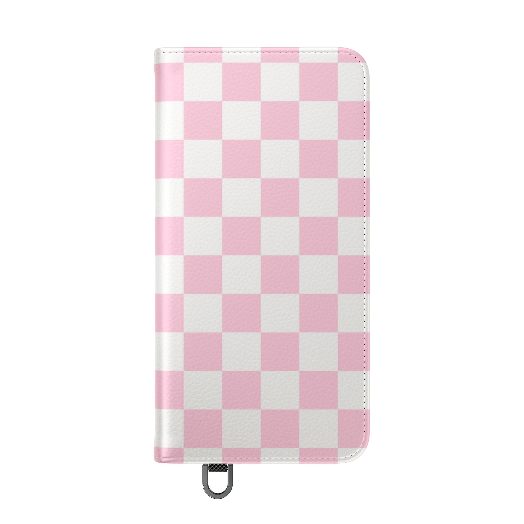 JAKKOUTTHEBXX Pink and White Checkered Faux Leather Flip Cases 2025