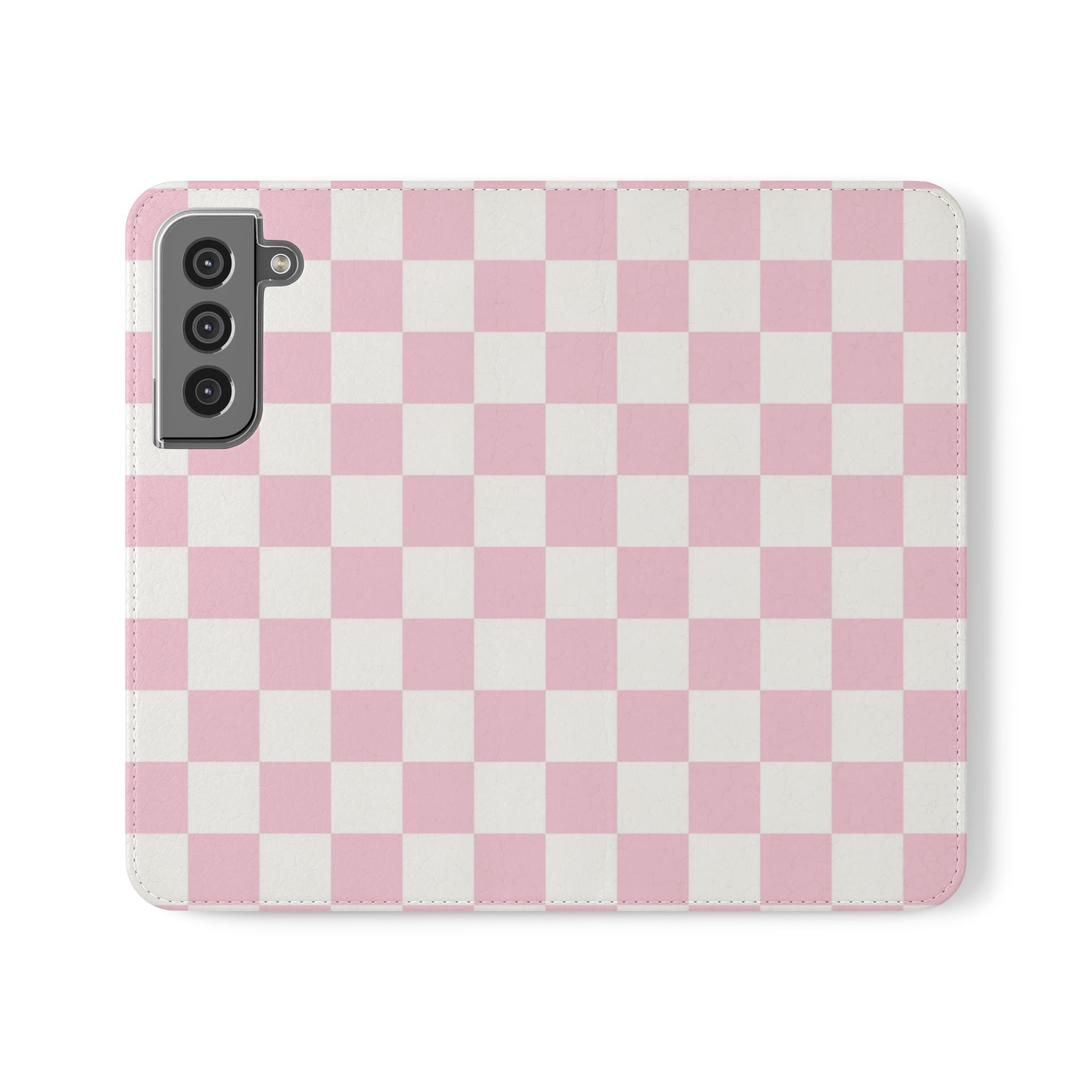 JAKKOUTTHEBXX Pink and White Checkered Faux Leather Flip Cases 2025
