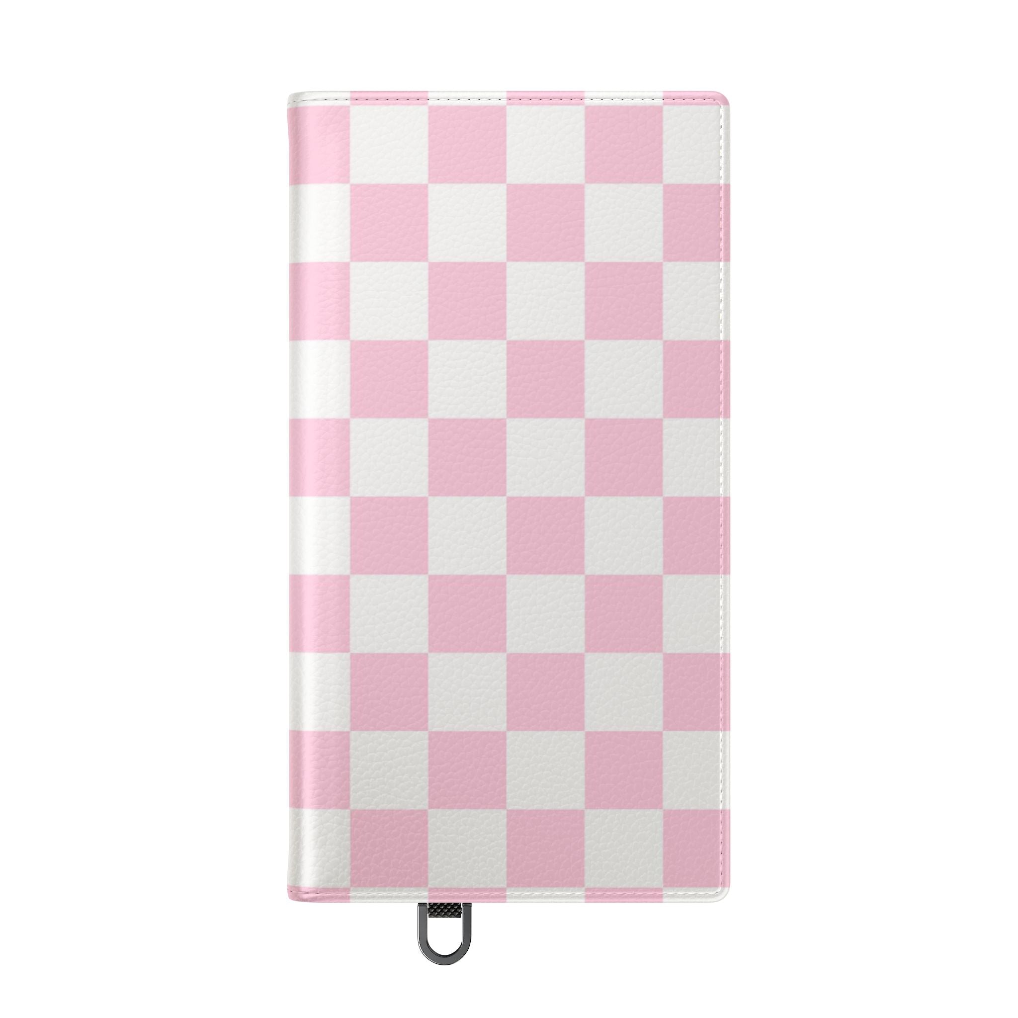 JAKKOUTTHEBXX Pink and White Checkered Faux Leather Flip Cases 2025