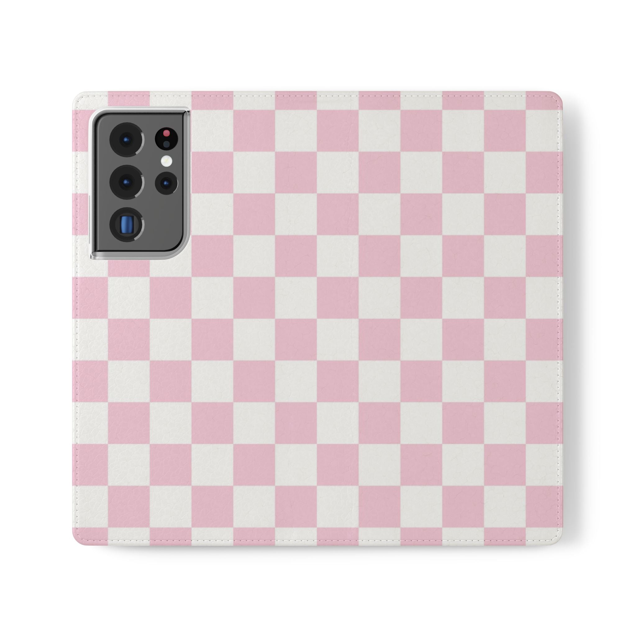 JAKKOUTTHEBXX Pink and White Checkered Faux Leather Flip Cases 2025