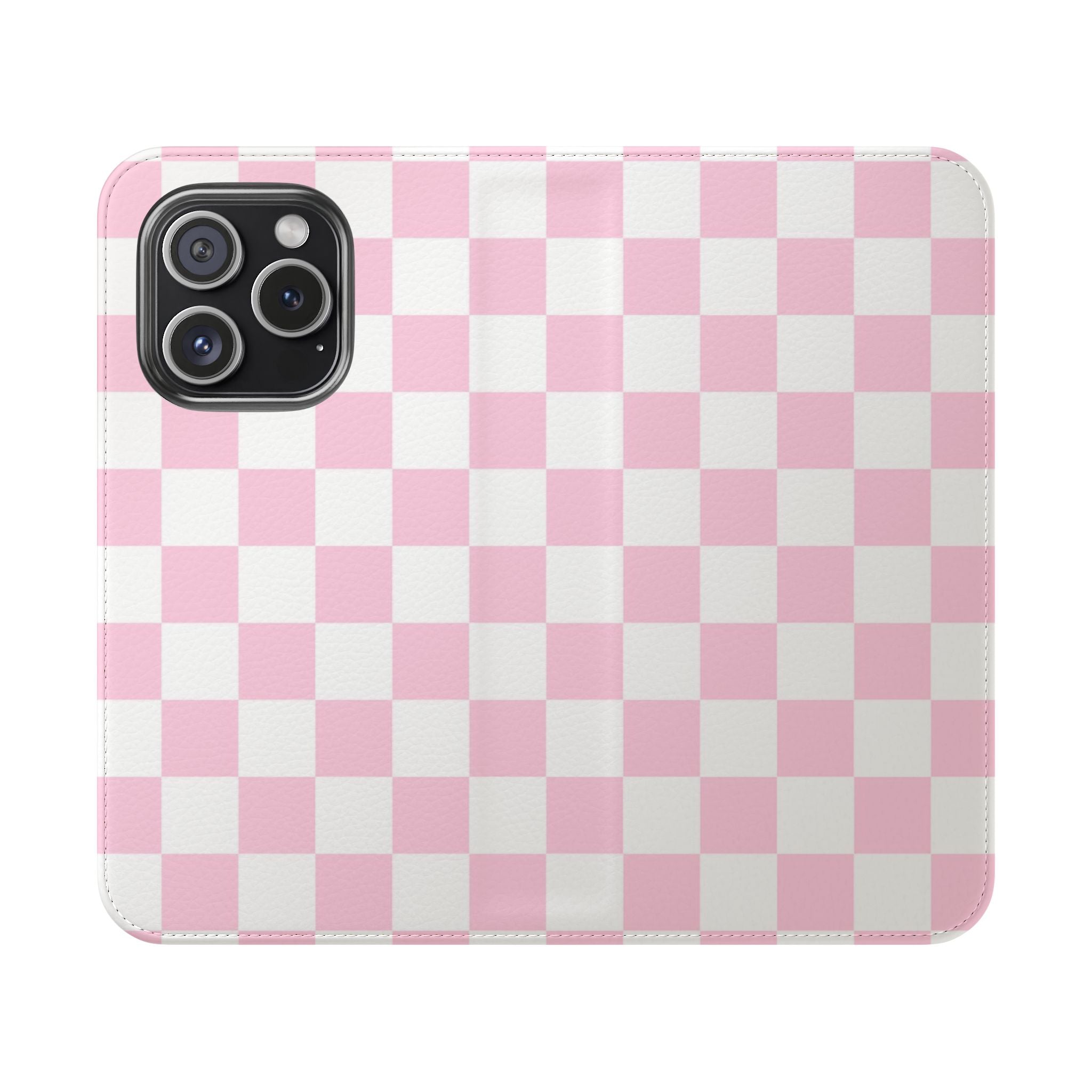 JAKKOUTTHEBXX Pink and White Checkered Faux Leather Flip Cases 2025