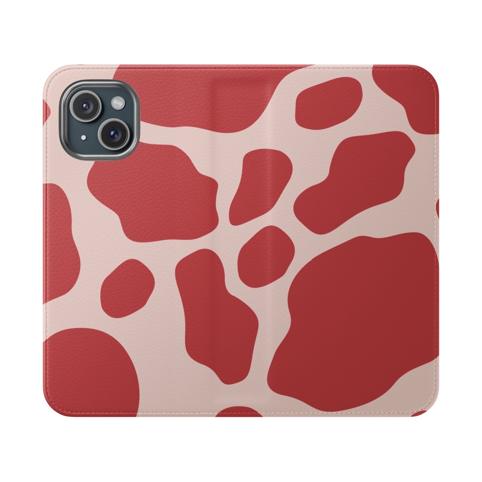 Red and Beige Cow Print Flip Cases, Artsulli - Art is Long, Life is Short, Phone Case, Size, iPhone 15, , , , , 18270630082072406936