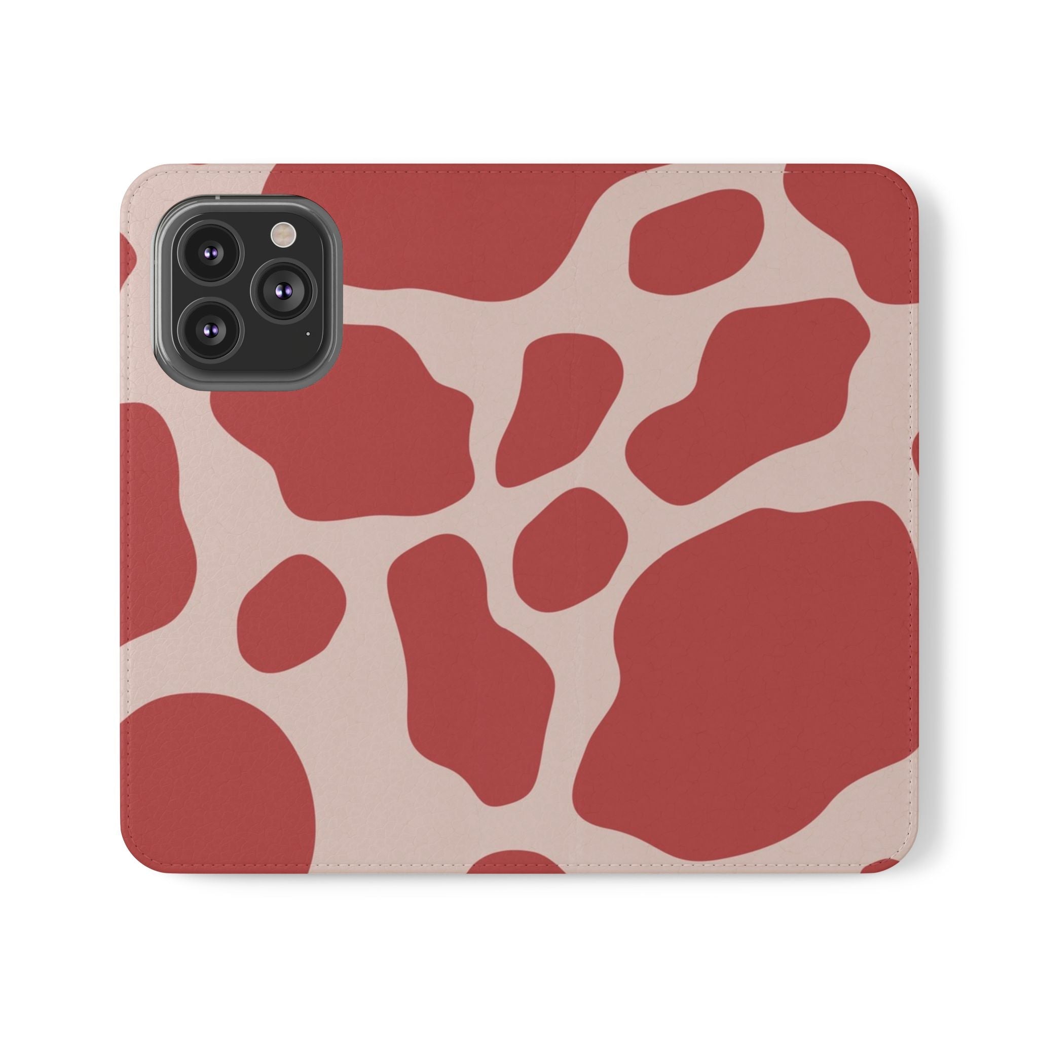 Red and Beige Cow Print Flip Cases, Artsulli - Art is Long, Life is Short, Phone Case, Size, iPhone 13 Pro, , , , , 63024272783945183449