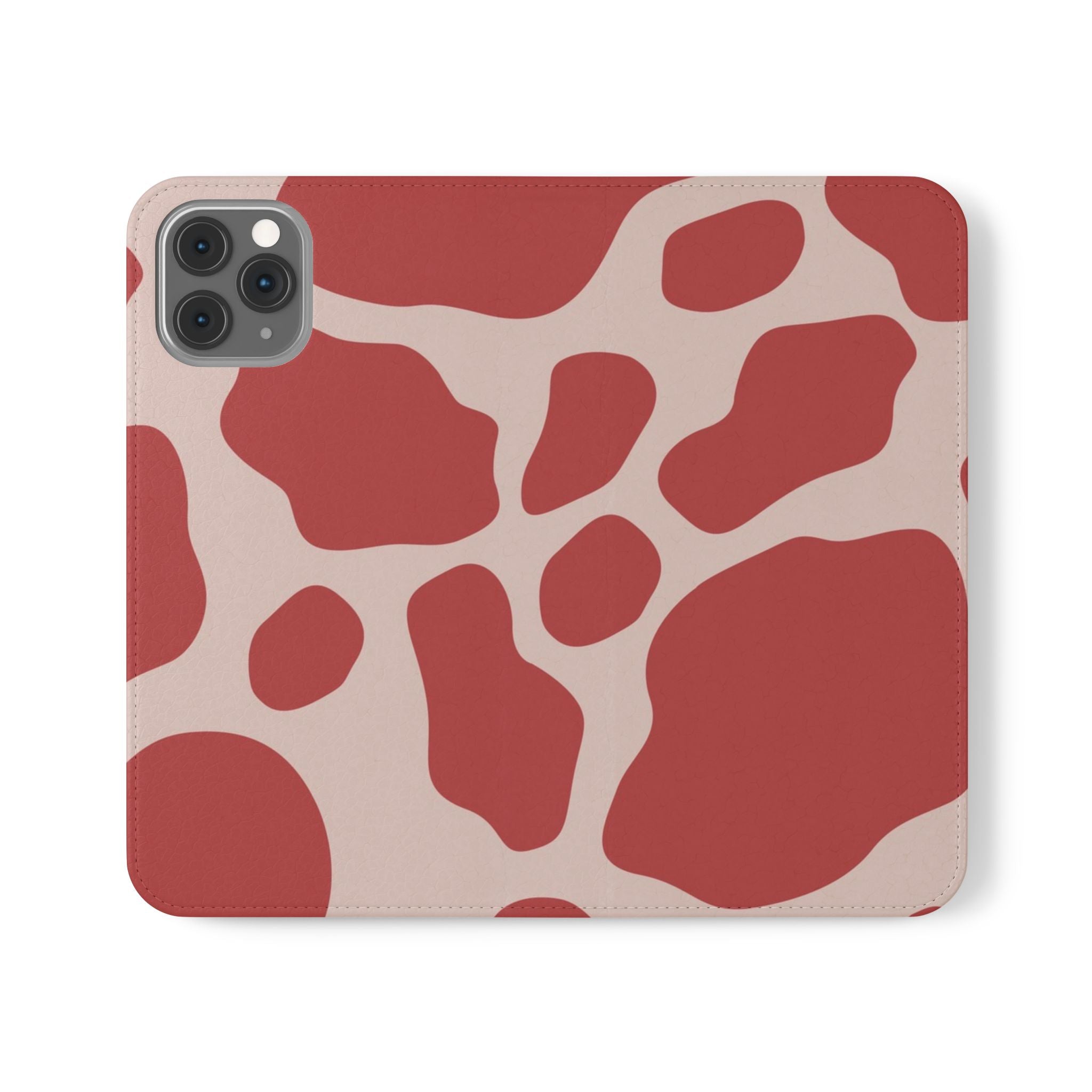 Red and Beige Cow Print Flip Cases, Artsulli - Art is Long, Life is Short, Phone Case, Size, iPhone 11 Pro, , , , , 10077953349744540948