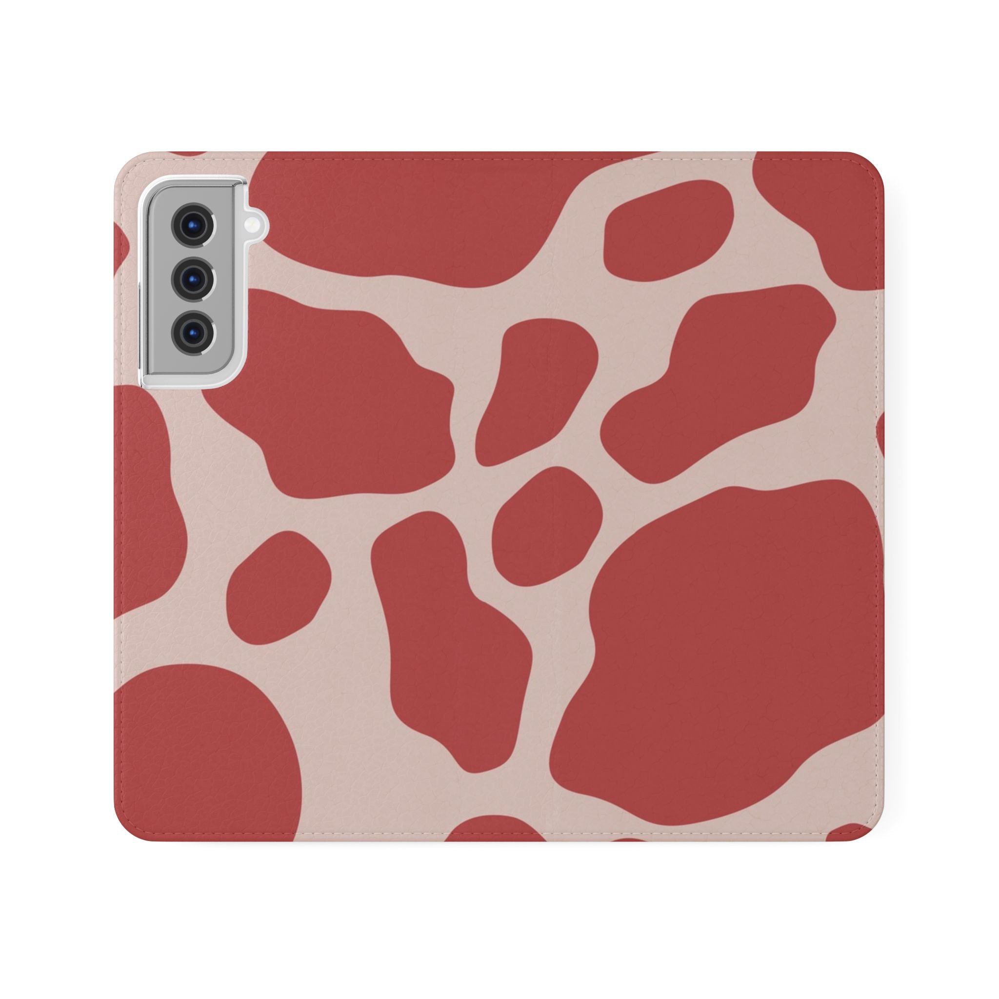 Red and Beige Cow Print Flip Cases, Artsulli - Art is Long, Life is Short, Phone Case, Size, Samsung Galaxy S21, , , , , 33878927361060586486