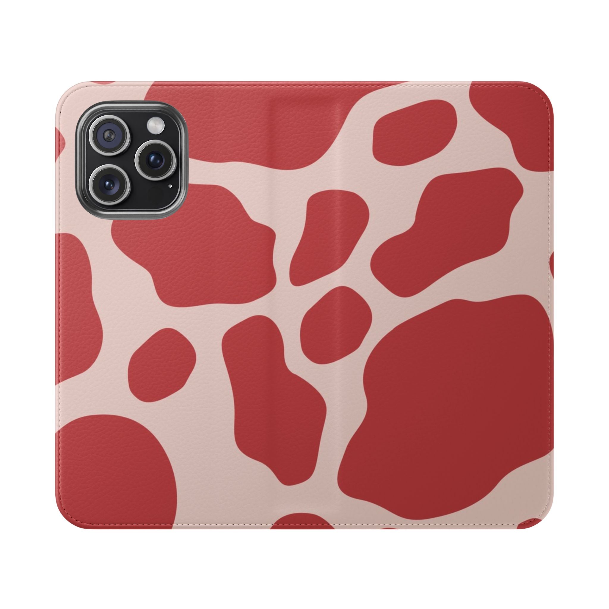 Red and Beige Cow Print Flip Cases, Artsulli - Art is Long, Life is Short, Phone Case, Size, iPhone 15 Pro Max, , , , , 25906108106906080718