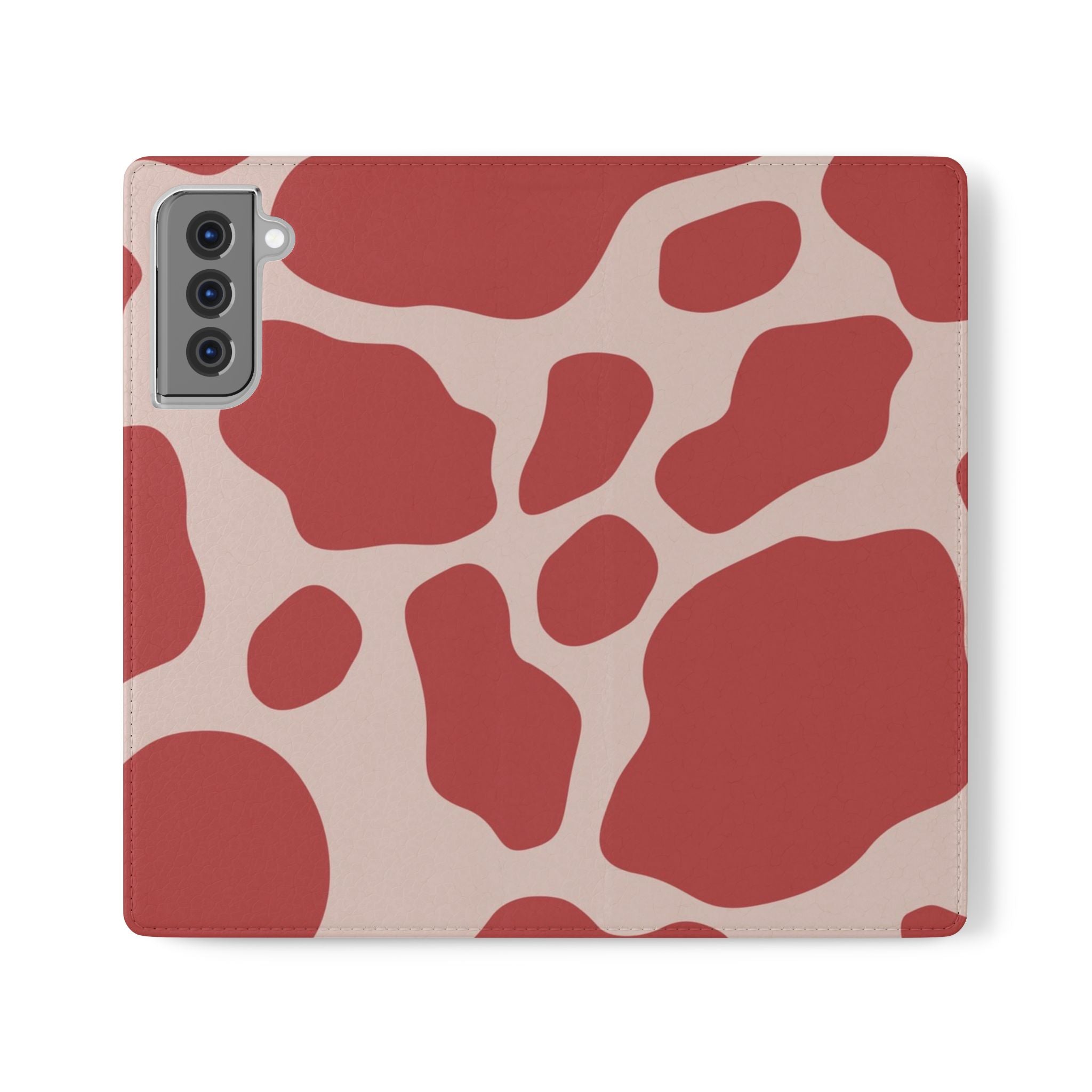 Red and Beige Cow Print Flip Cases, Artsulli - Art is Long, Life is Short, Phone Case, Size, Samsung Galaxy S21 Plus, , , , , 15968577624187788039