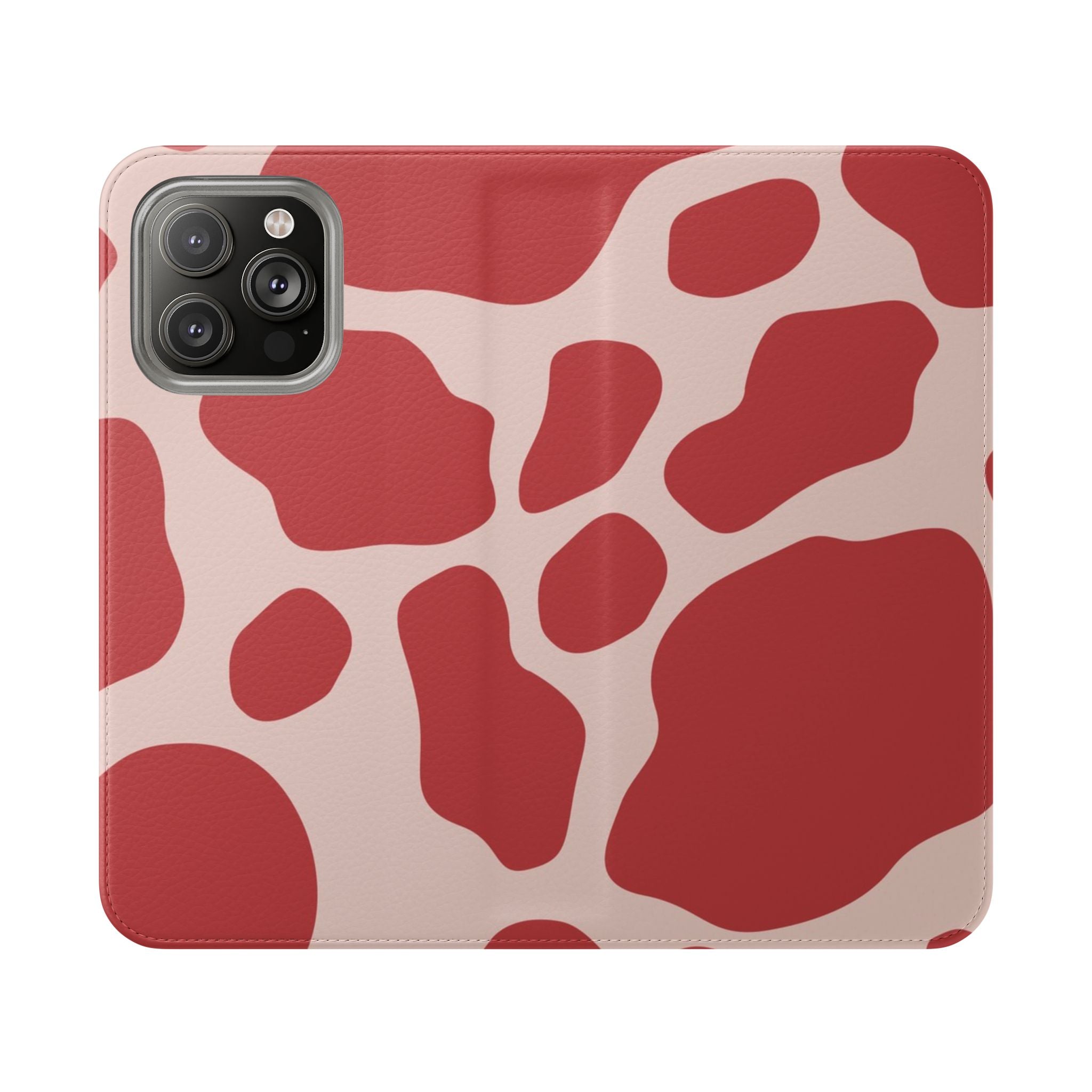 Red and Beige Cow Print Flip Cases, Artsulli - Art is Long, Life is Short, Phone Case, Size, iPhone 14 Pro Max, , , , , 34008234861380106570