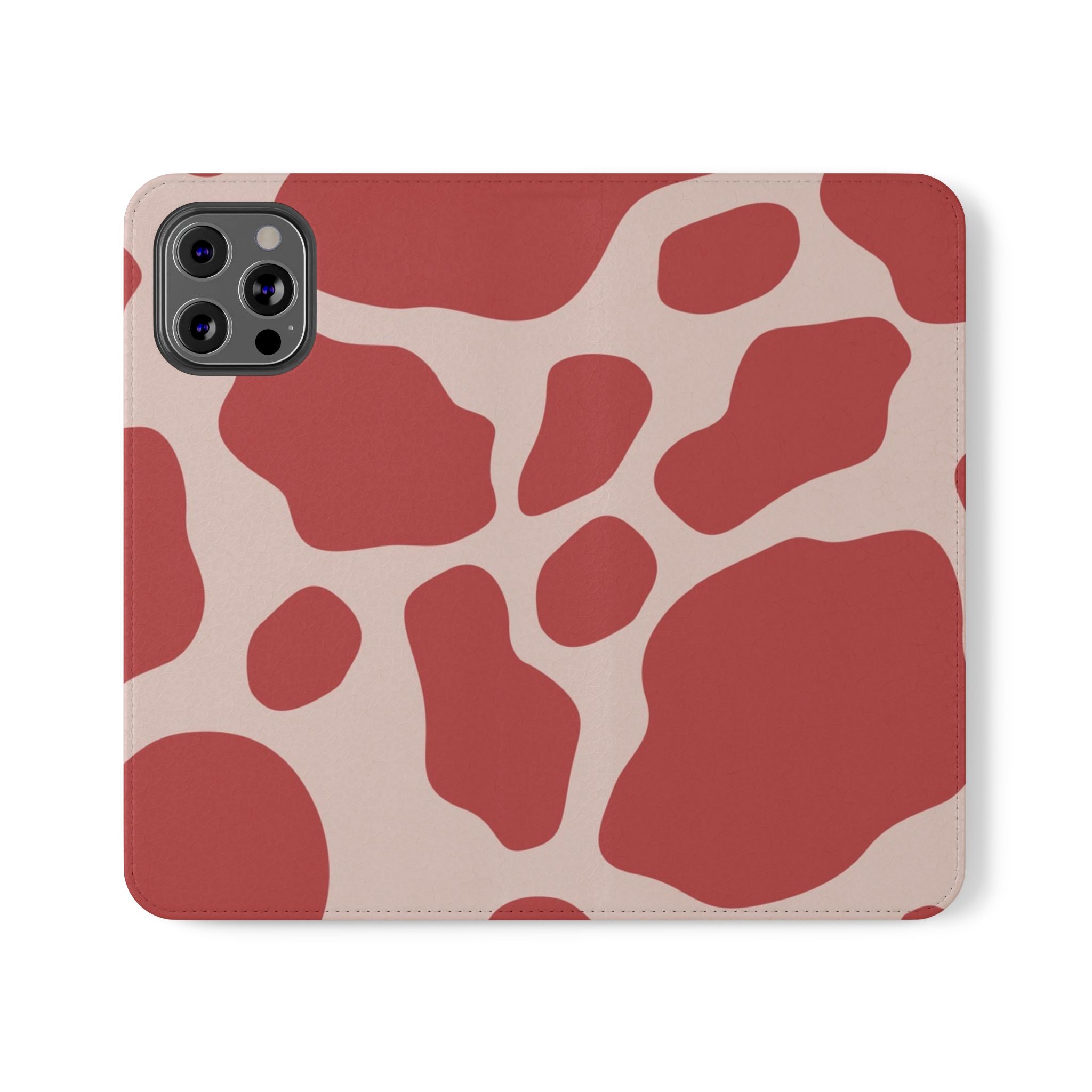 Red and Beige Cow Print Flip Cases, Artsulli - Art is Long, Life is Short, Phone Case, Size, iPhone 12 Pro Max, , , , , 72202123303984643171
