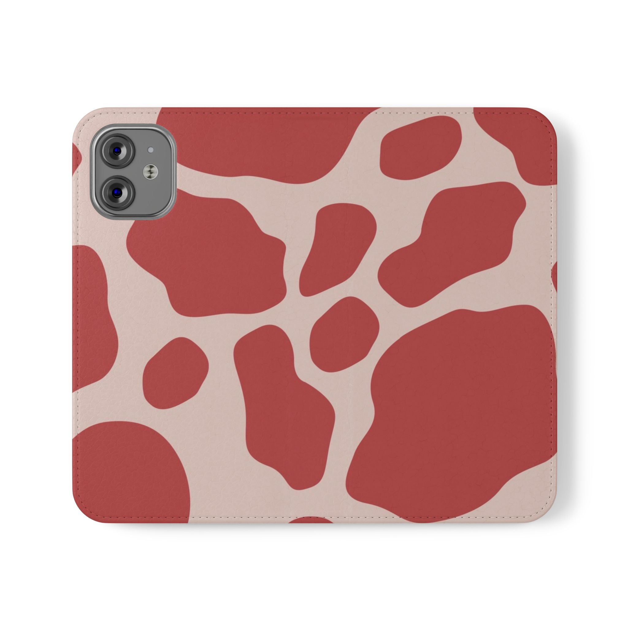 Red and Beige Cow Print Flip Cases, Artsulli - Art is Long, Life is Short, Phone Case, Size, iPhone 12 Mini, , , , , 99072779055483086094