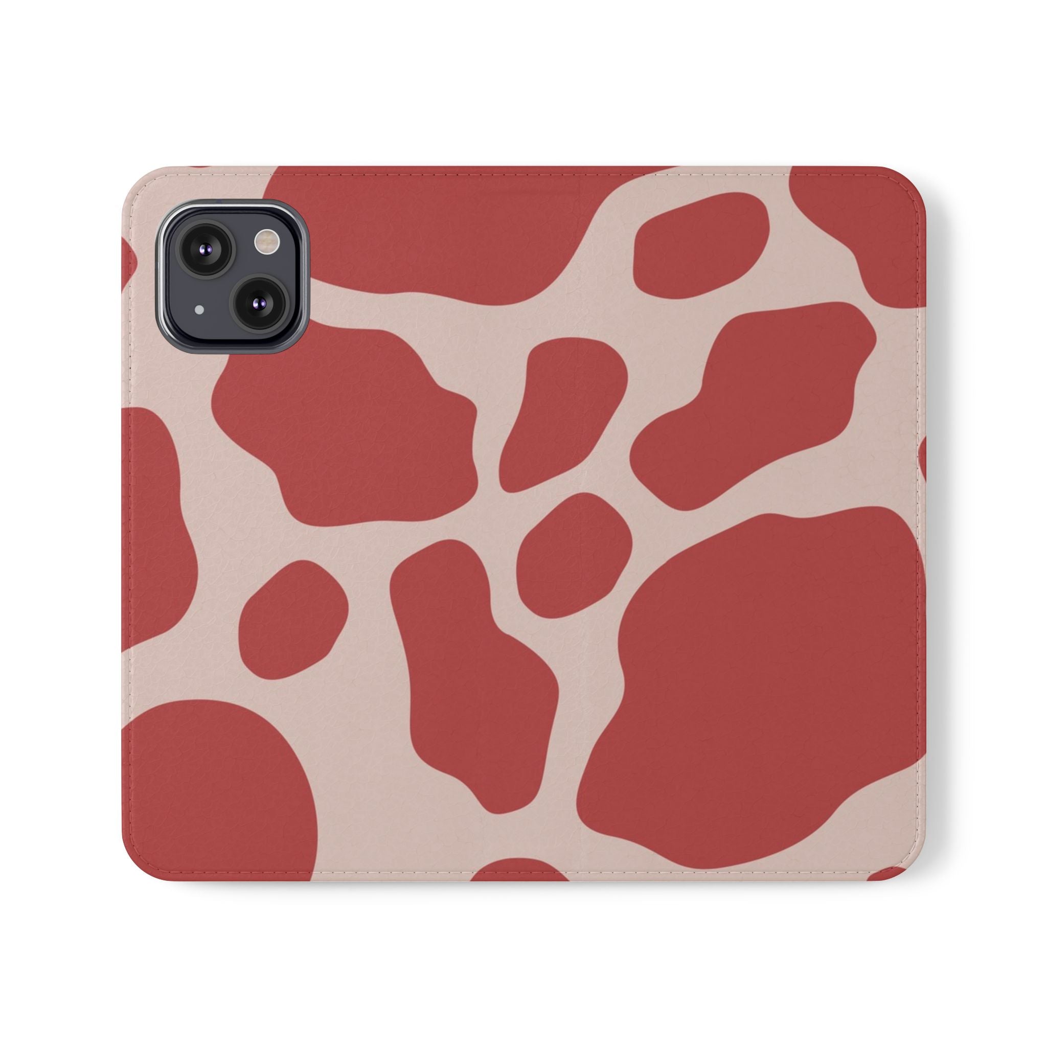 Red and Beige Cow Print Flip Cases, Artsulli - Art is Long, Life is Short, Phone Case, Size, iPhone 13, , , , , 39540558142610218850