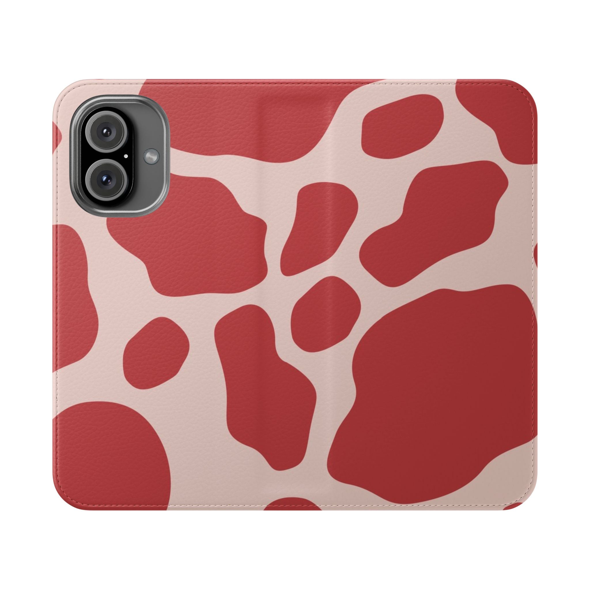 Red and Beige Cow Print Flip Cases, Artsulli - Art is Long, Life is Short, Phone Case, Size, iPhone 16, , , , , 18109424336335406425