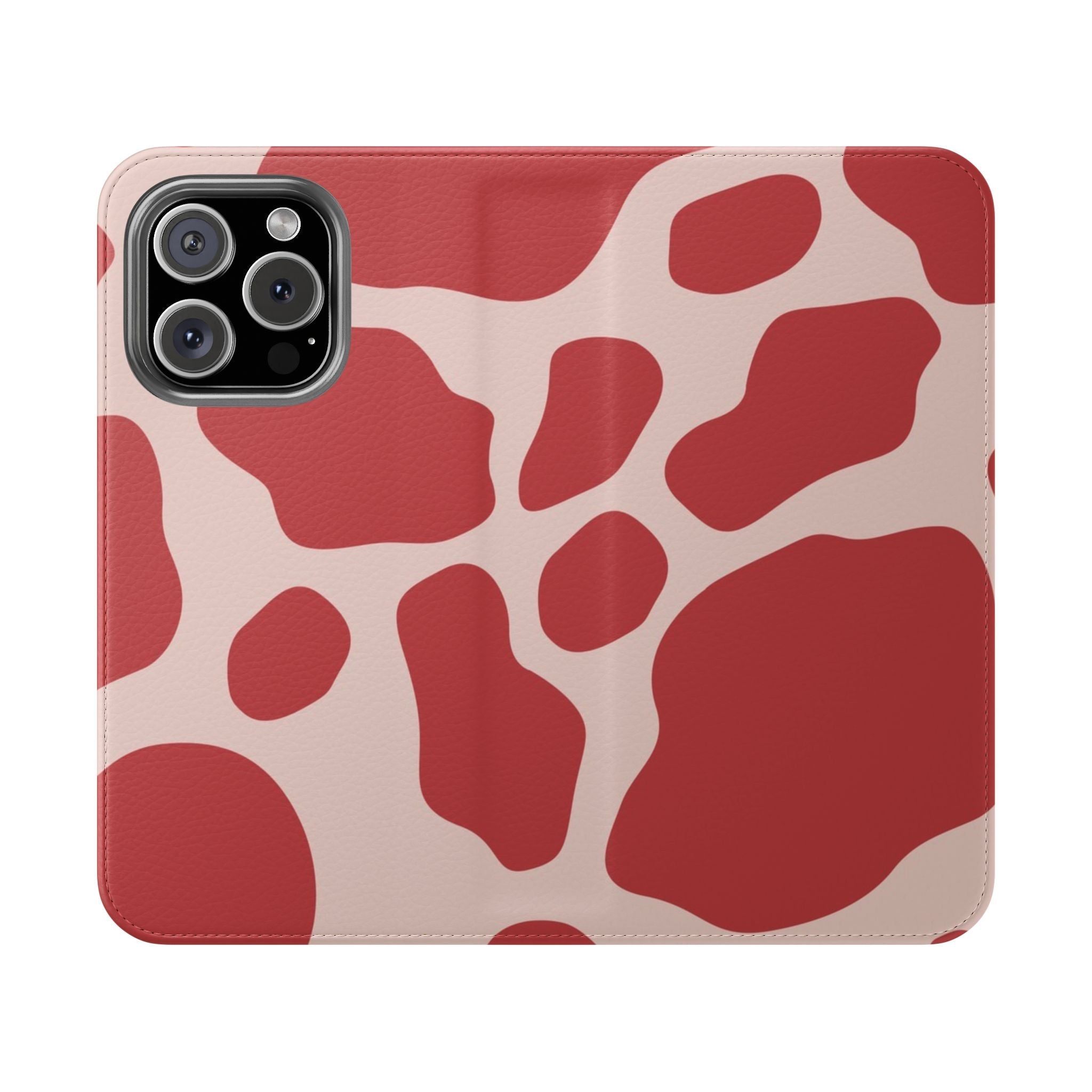 Red and Beige Cow Print Flip Cases, Artsulli - Art is Long, Life is Short, Phone Case, Size, iPhone 16 Pro, , , , , 27287443706875607988