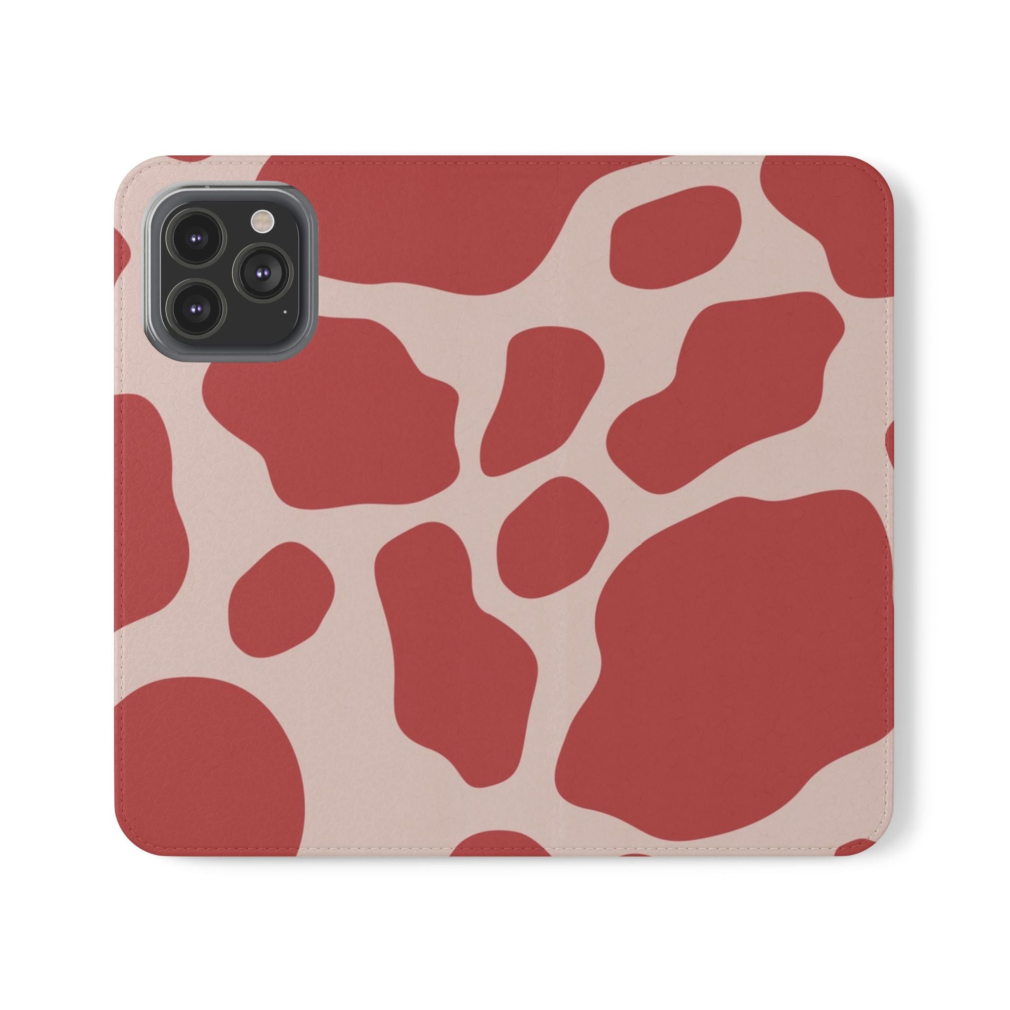 Red and Beige Cow Print Flip Cases, Artsulli - Art is Long, Life is Short, Phone Case, Size, iPhone 13 Pro Max, , , , , 58416876803090665756