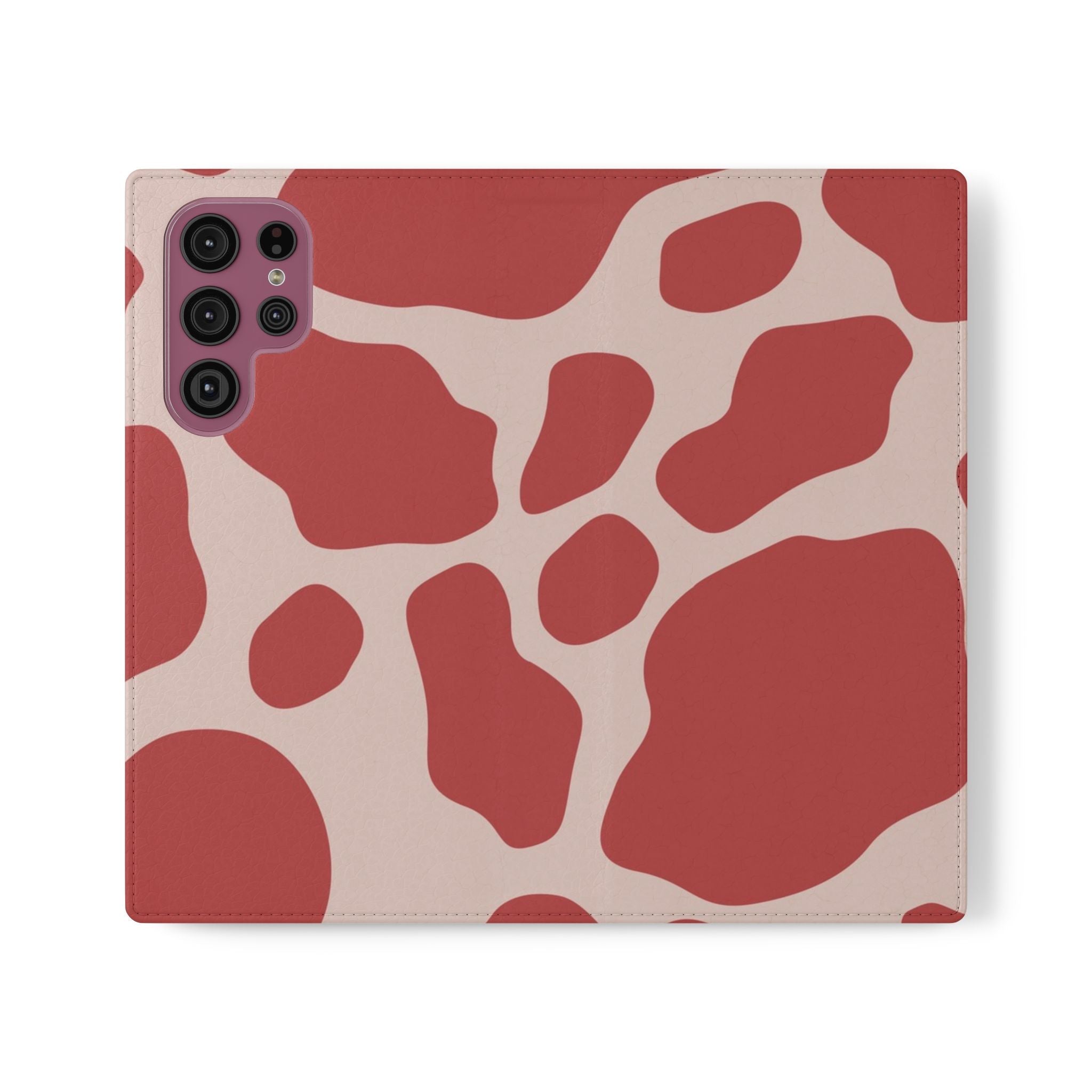 Red and Beige Cow Print Flip Cases, Artsulli - Art is Long, Life is Short, Phone Case, Size, Samsung Galaxy S22 Ultra, , , , , 15516067545814785941