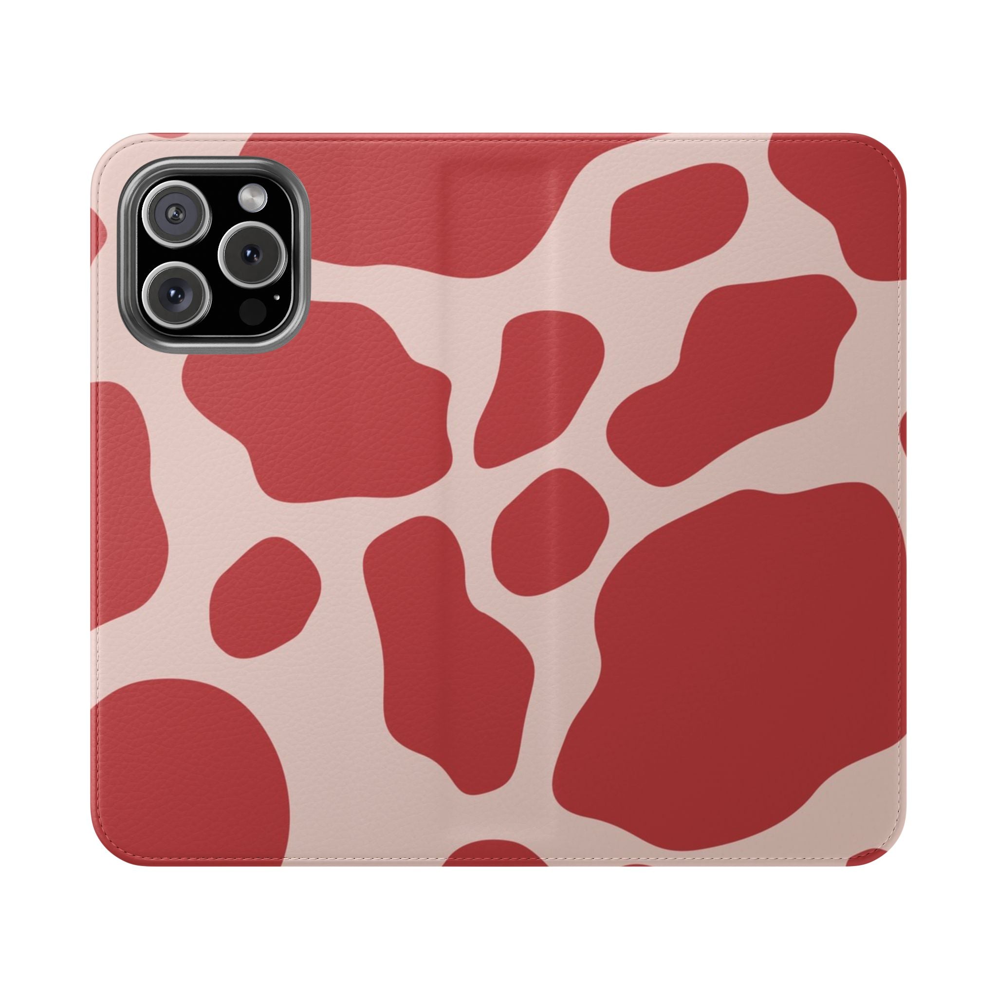 Red and Beige Cow Print Flip Cases, Artsulli - Art is Long, Life is Short, Phone Case, Size, iPhone 16 Pro Max, , , , , 26437683175209932125