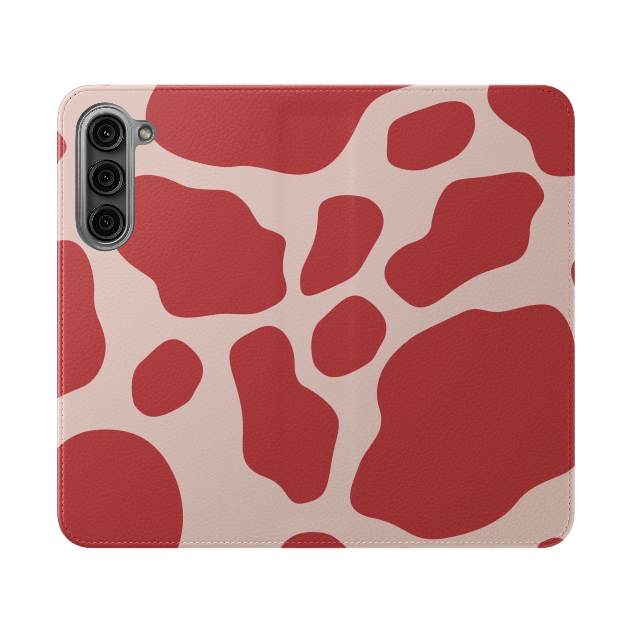Red and Beige Cow Print Flip Cases, Artsulli - Art is Long, Life is Short, Phone Case, Size, Samsung Galaxy S23 Plus, , , , , 11883603493368950350