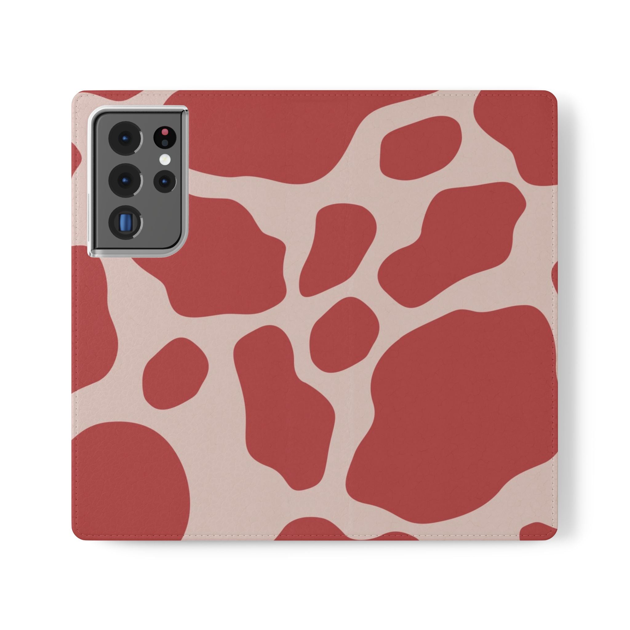 Red and Beige Cow Print Flip Cases, Artsulli - Art is Long, Life is Short, Phone Case, Size, Samsung Galaxy S21 Ultra, , , , , 33947592913468540872