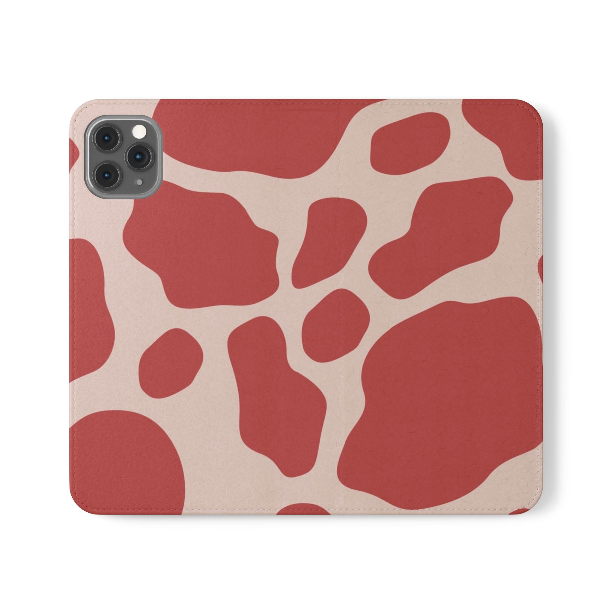 Red and Beige Cow Print Flip Cases, Artsulli - Art is Long, Life is Short, Phone Case, Size, iPhone 11 Pro Max, , , , , 13786563293213320556