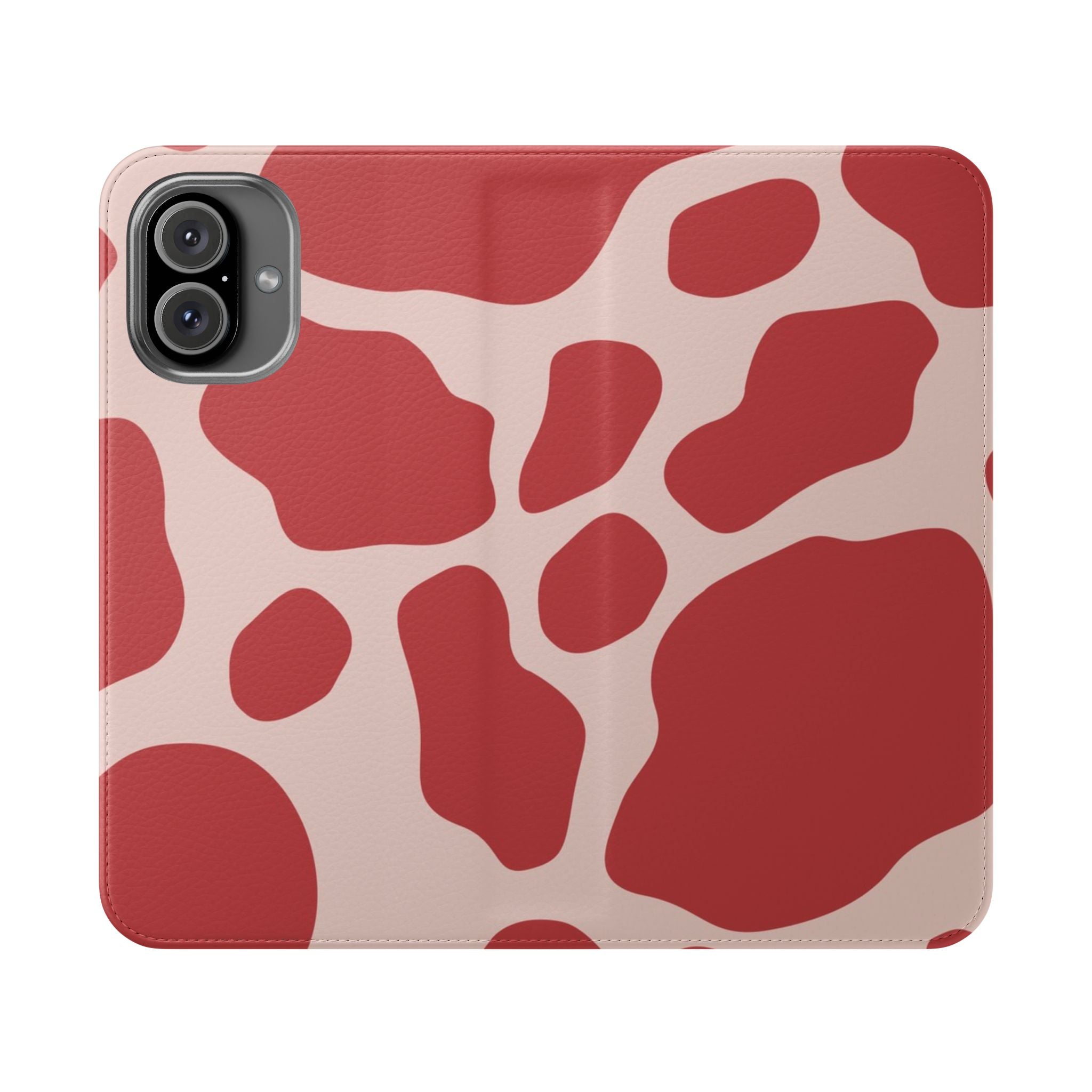 Red and Beige Cow Print Flip Cases, Artsulli - Art is Long, Life is Short, Phone Case, Size, iPhone 16 Plus, , , , , 28227755446015334426